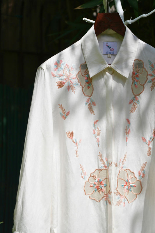 Oversize atelier yoke ivory linen shirt
