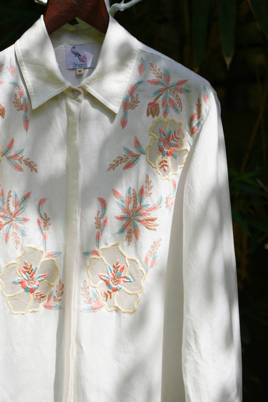 Oversize atelier yoke ivory linen shirt