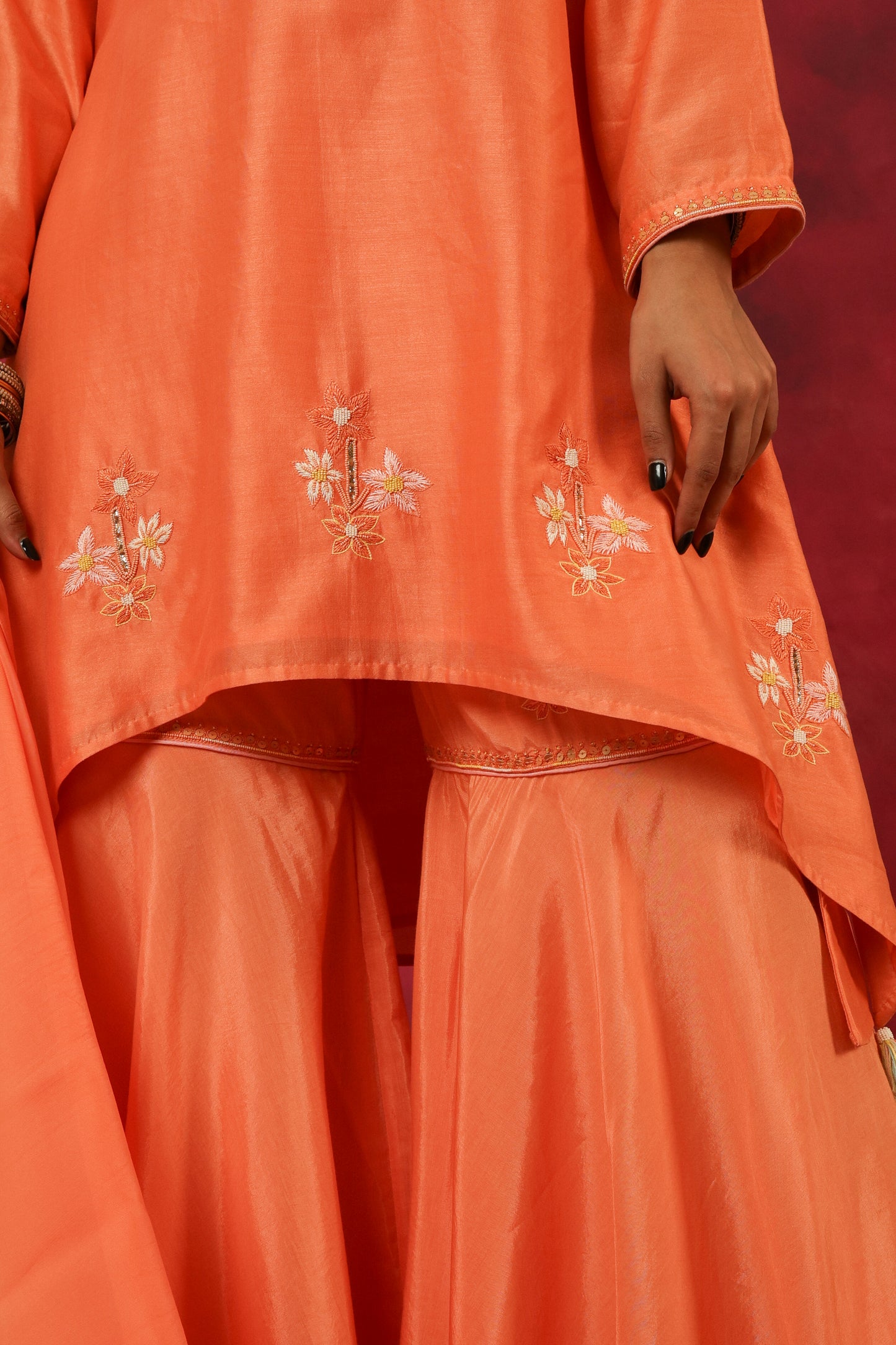 The Eternal Apricot Orange Asymmetric Kurta & Sharara Set