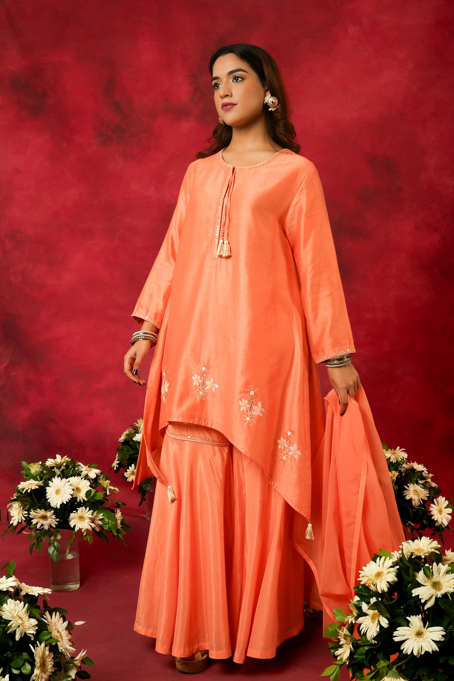 The Eternal Apricot Orange Asymmetric Kurta & Sharara Set