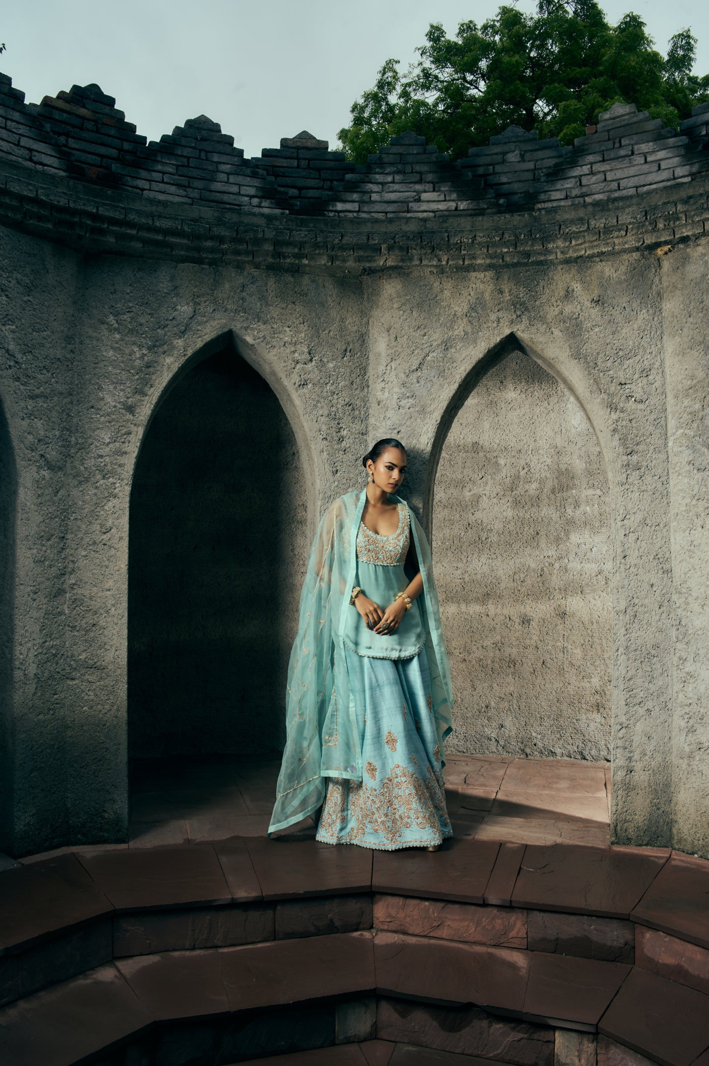The Eternal Aqua Blue Kurta- Top & Sharara Set