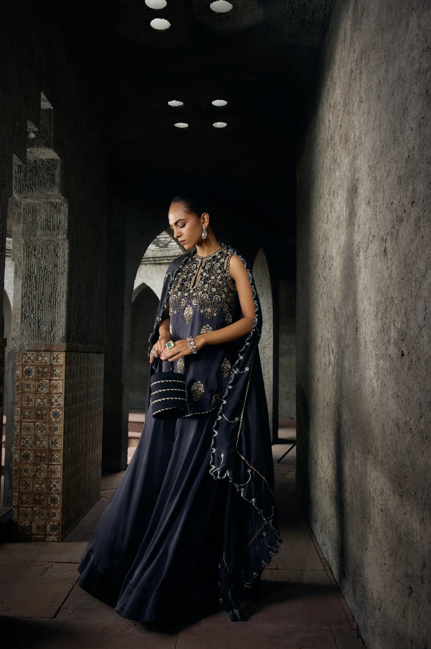 The Eternal Rich Black Halter Style Kurta & Sharara Set
