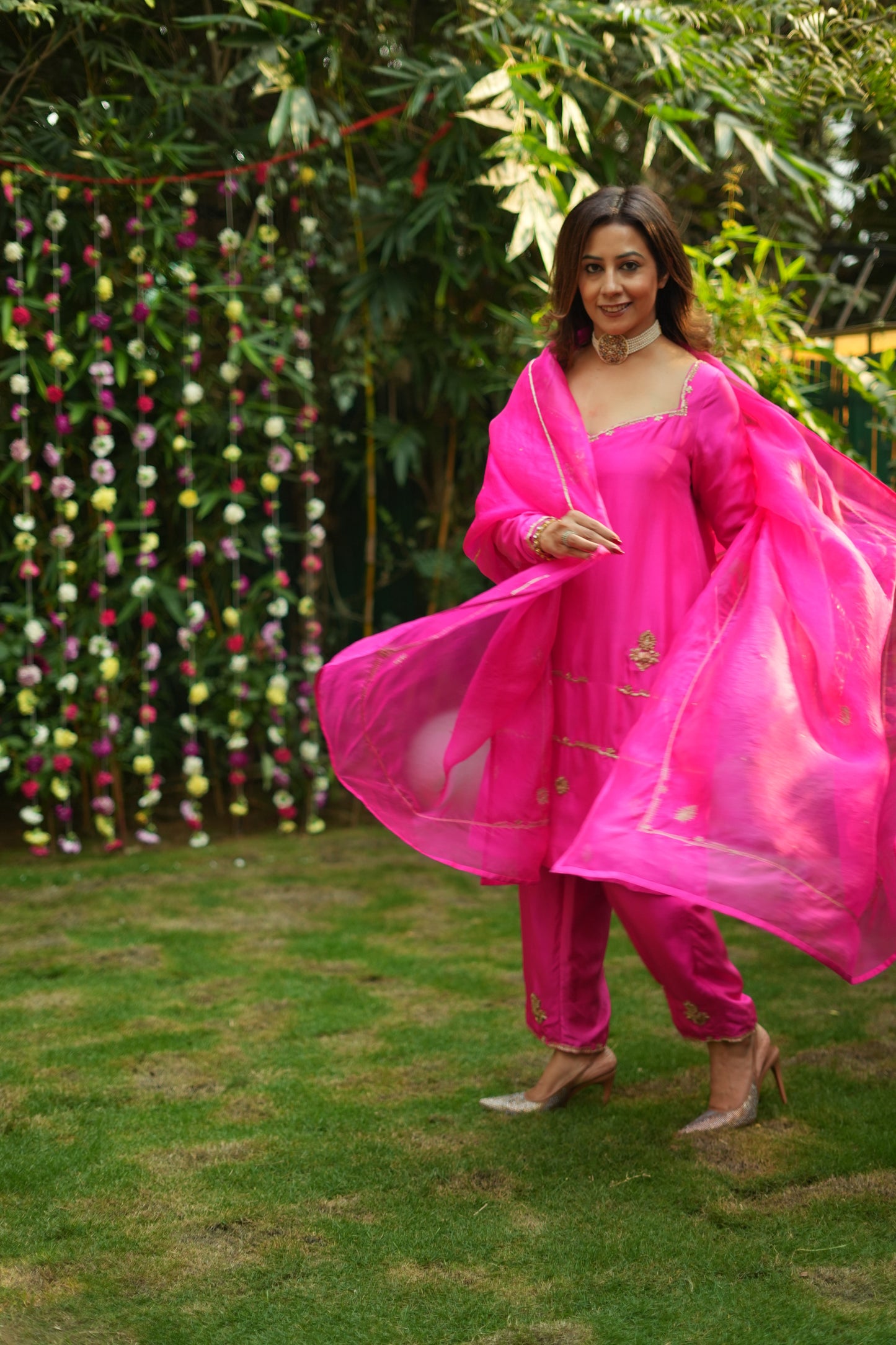 The Eternal Pink Fuchsia Curved Neckline Kurta Set