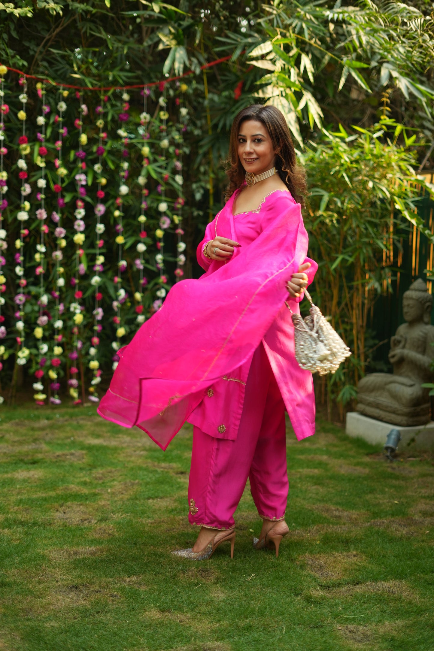 The Eternal Pink Fuchsia Curved Neckline Kurta Set