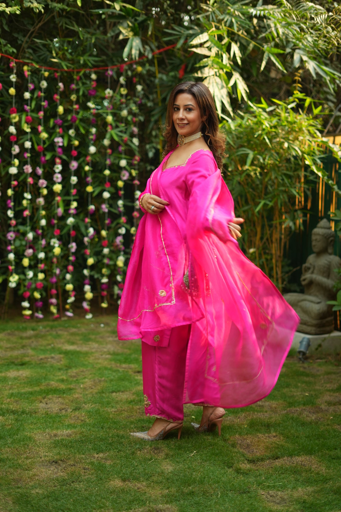 The Eternal Pink Fuchsia Curved Neckline Kurta Set