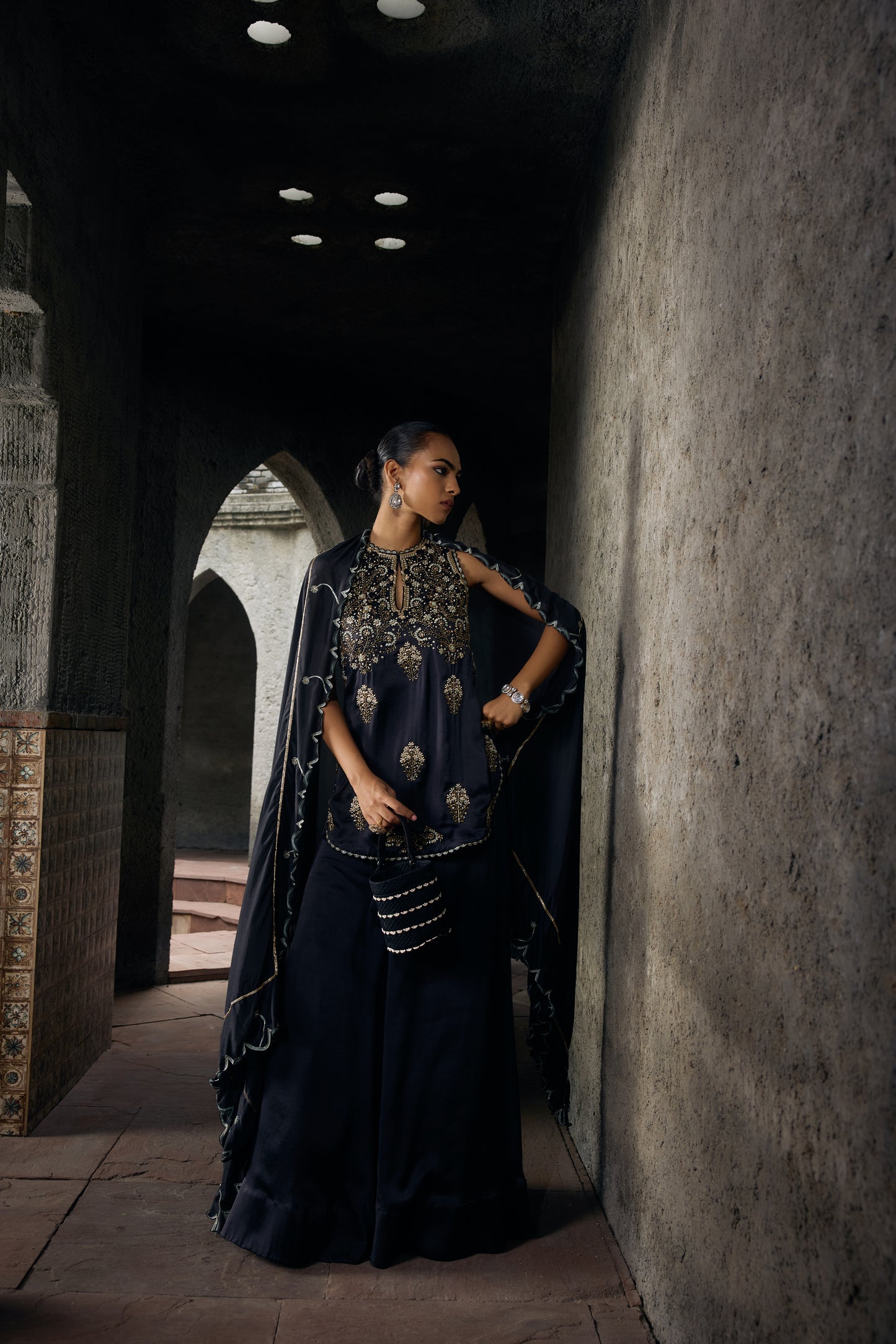 The Eternal Rich Black Halter Style Kurta & Sharara Set