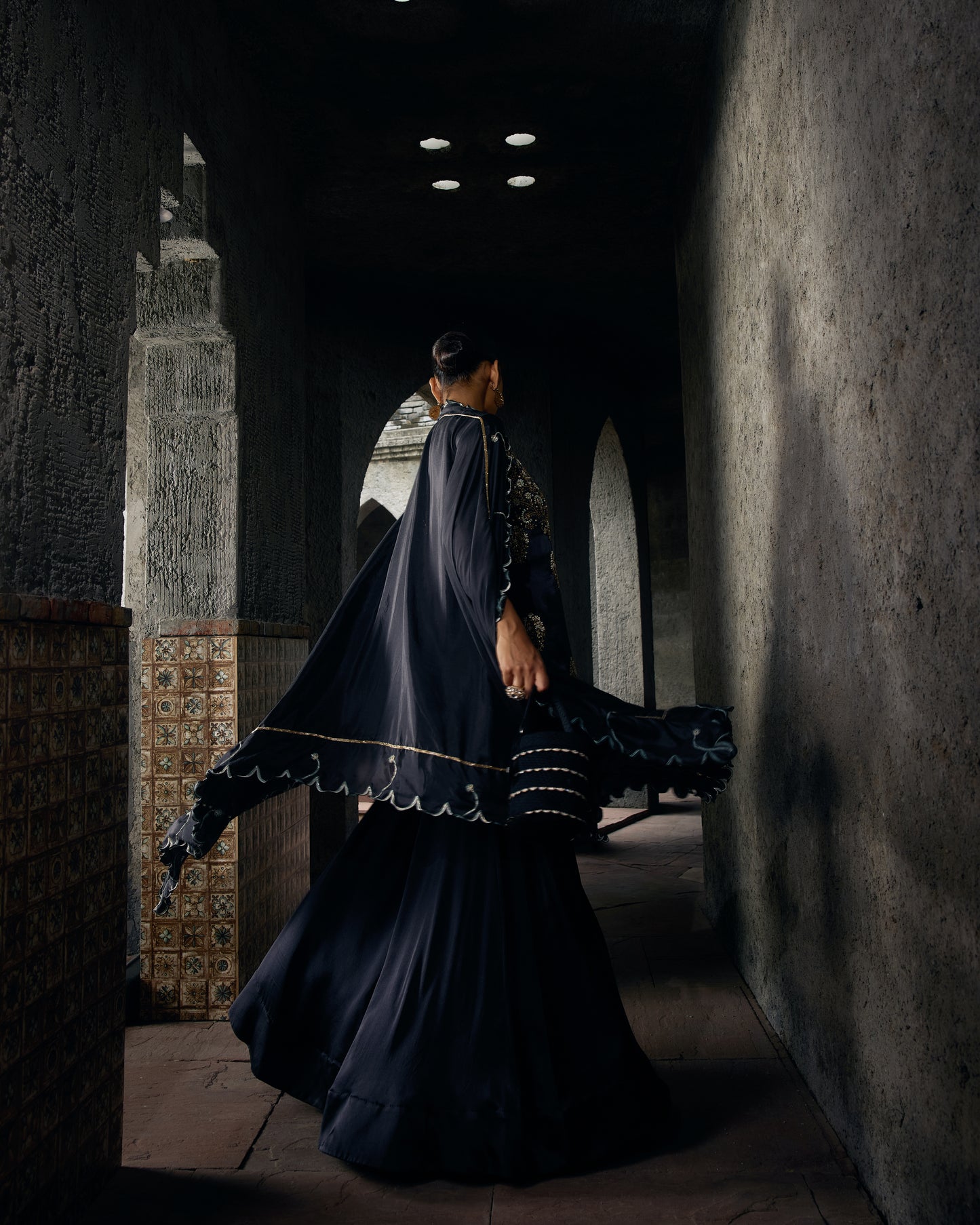 The Eternal Rich Black Halter Style Kurta & Sharara Set