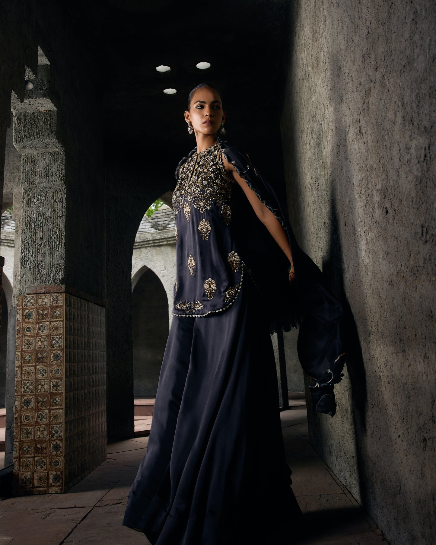 The Eternal Rich Black Halter Style Kurta & Sharara Set