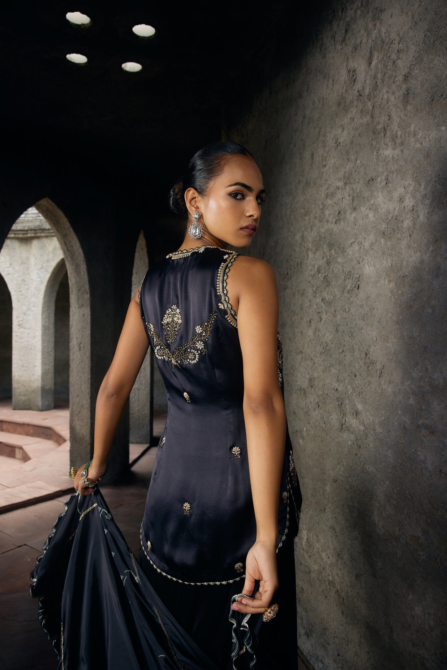 The Eternal Rich Black Halter Style Kurta & Sharara Set