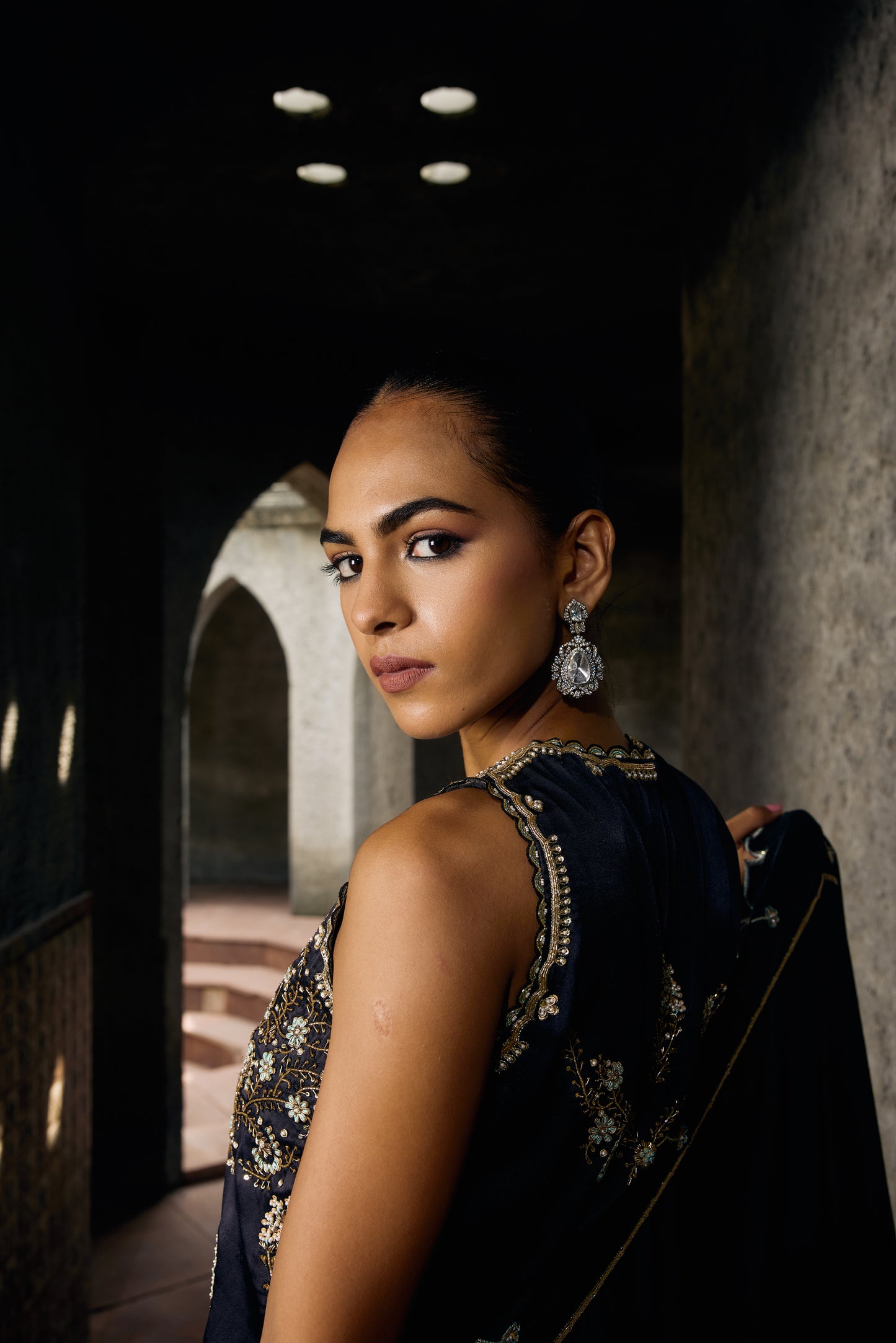 The Eternal Rich Black Halter Style Kurta & Sharara Set