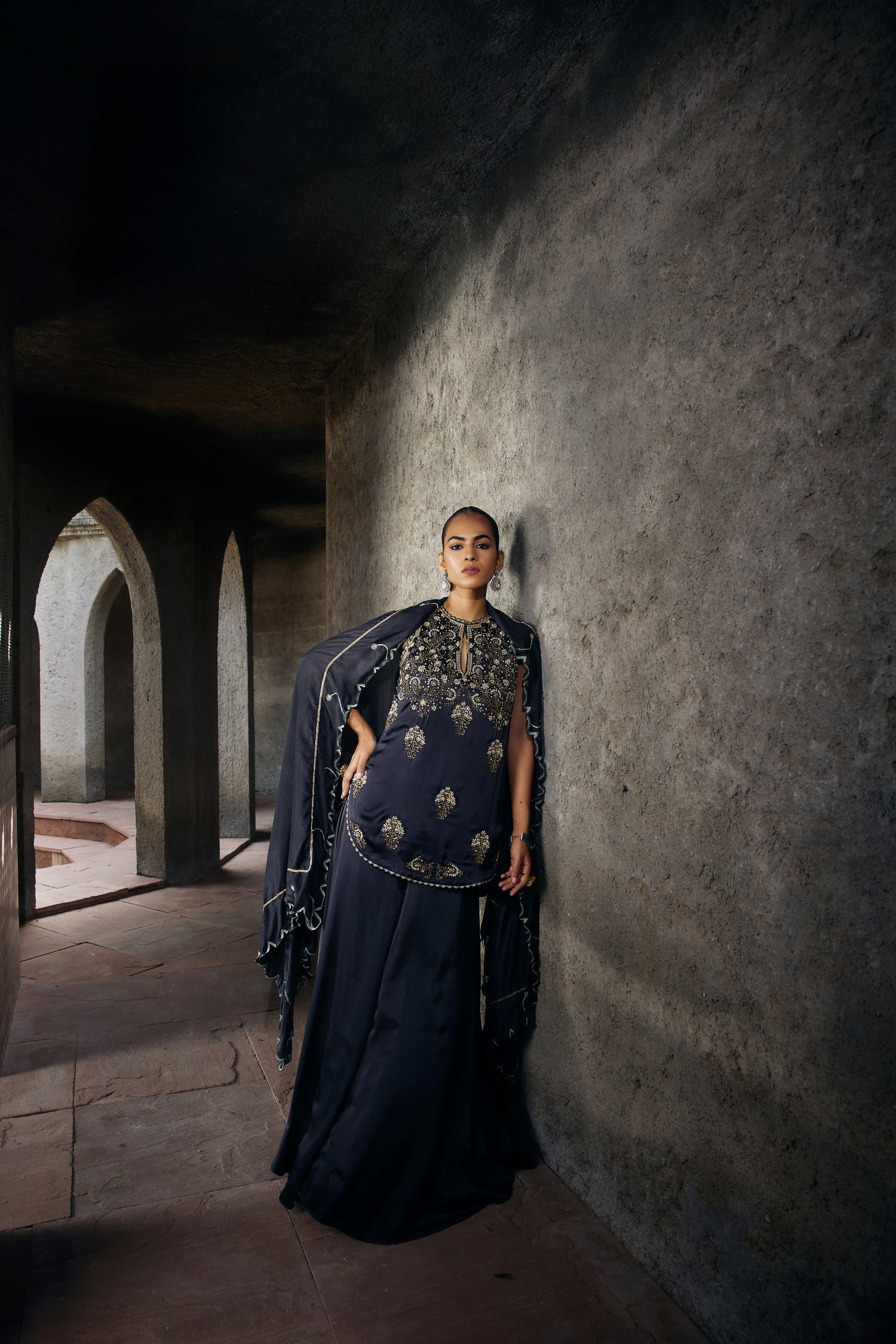 The Eternal Rich Black Halter Style Kurta & Sharara Set