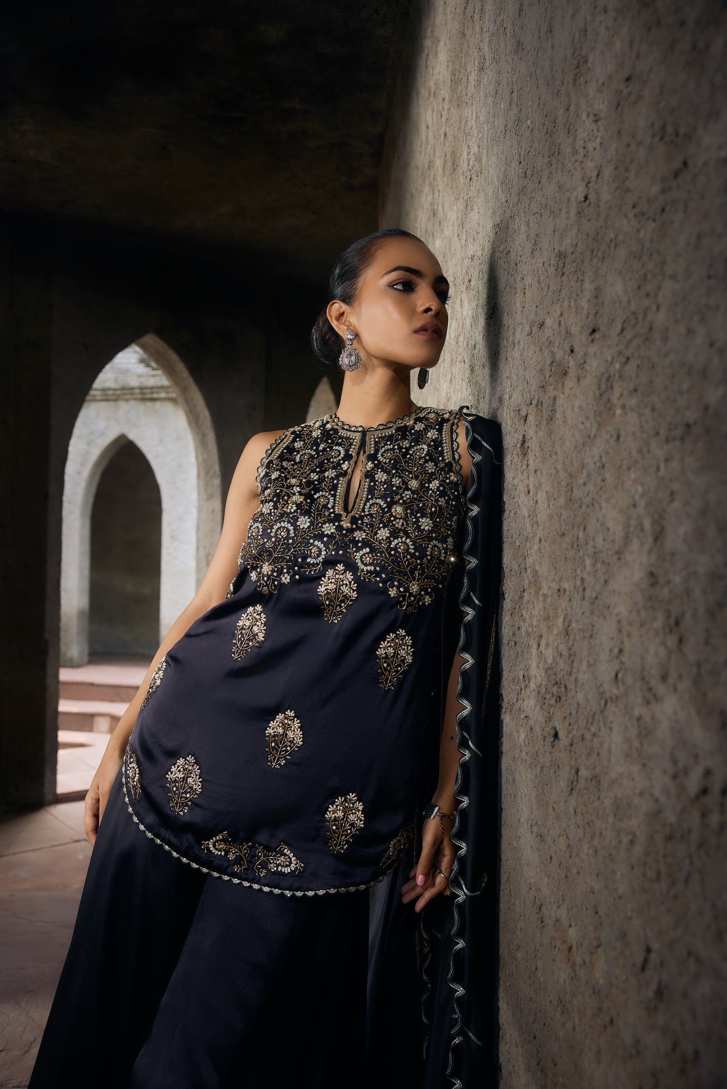 The Eternal Rich Black Halter Style Kurta & Sharara Set