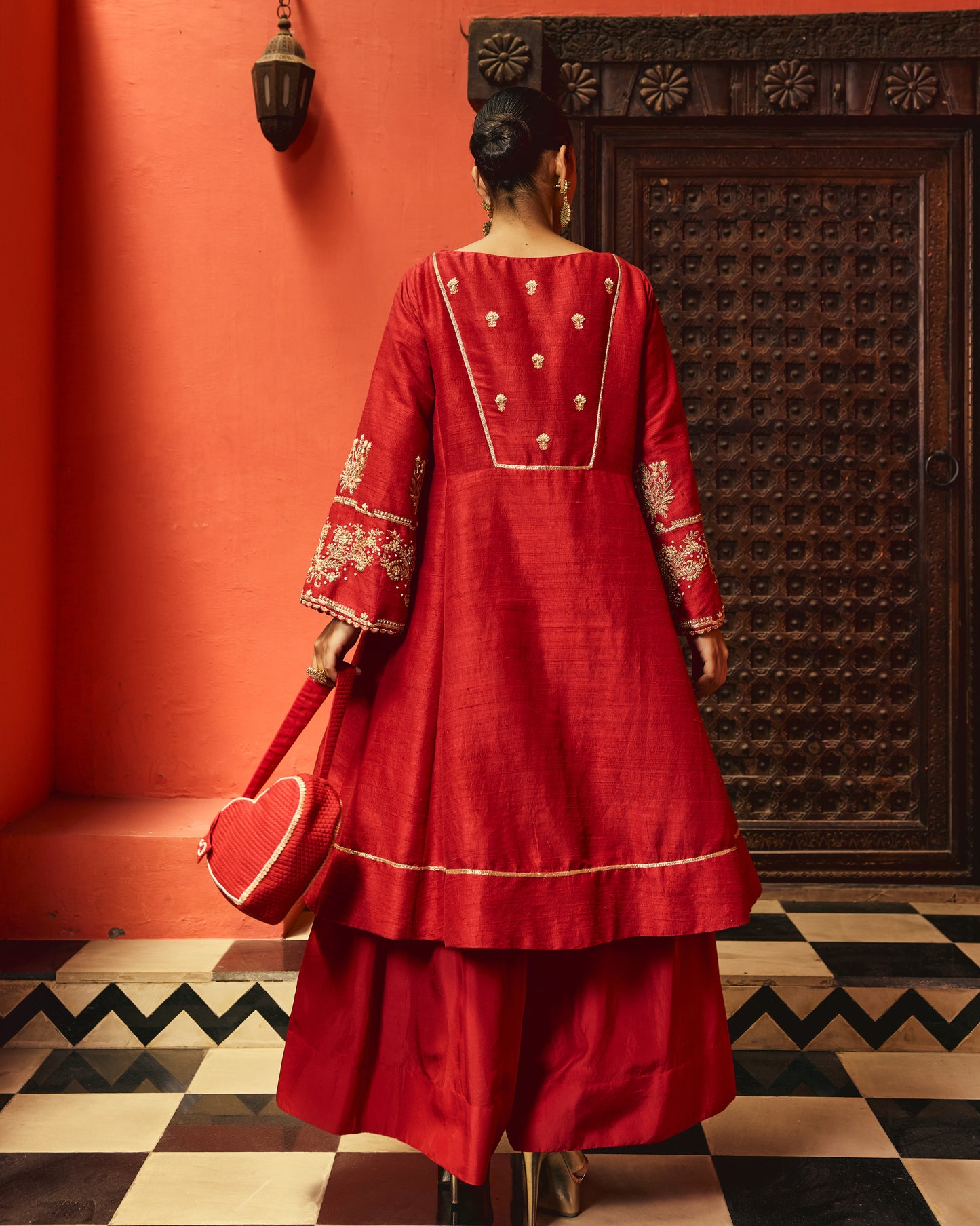 The Eternal Ruby Red Flowy Kurta & Sharara Set
