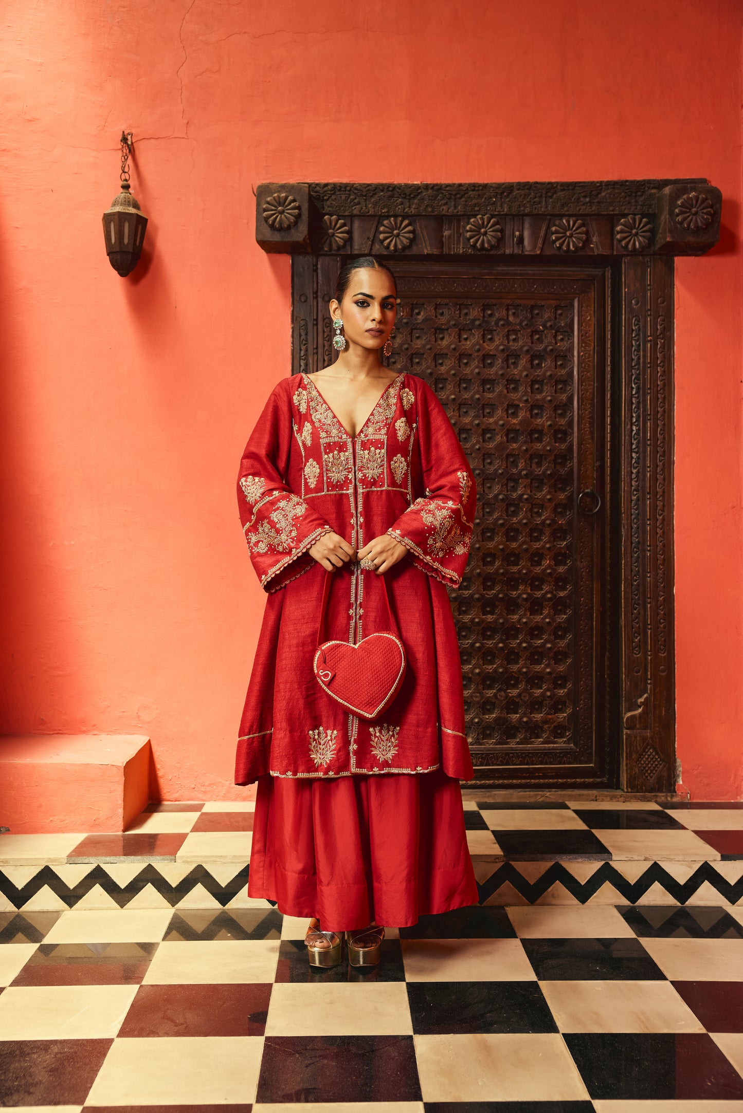 The Eternal Ruby Red Flowy Kurta & Sharara Set