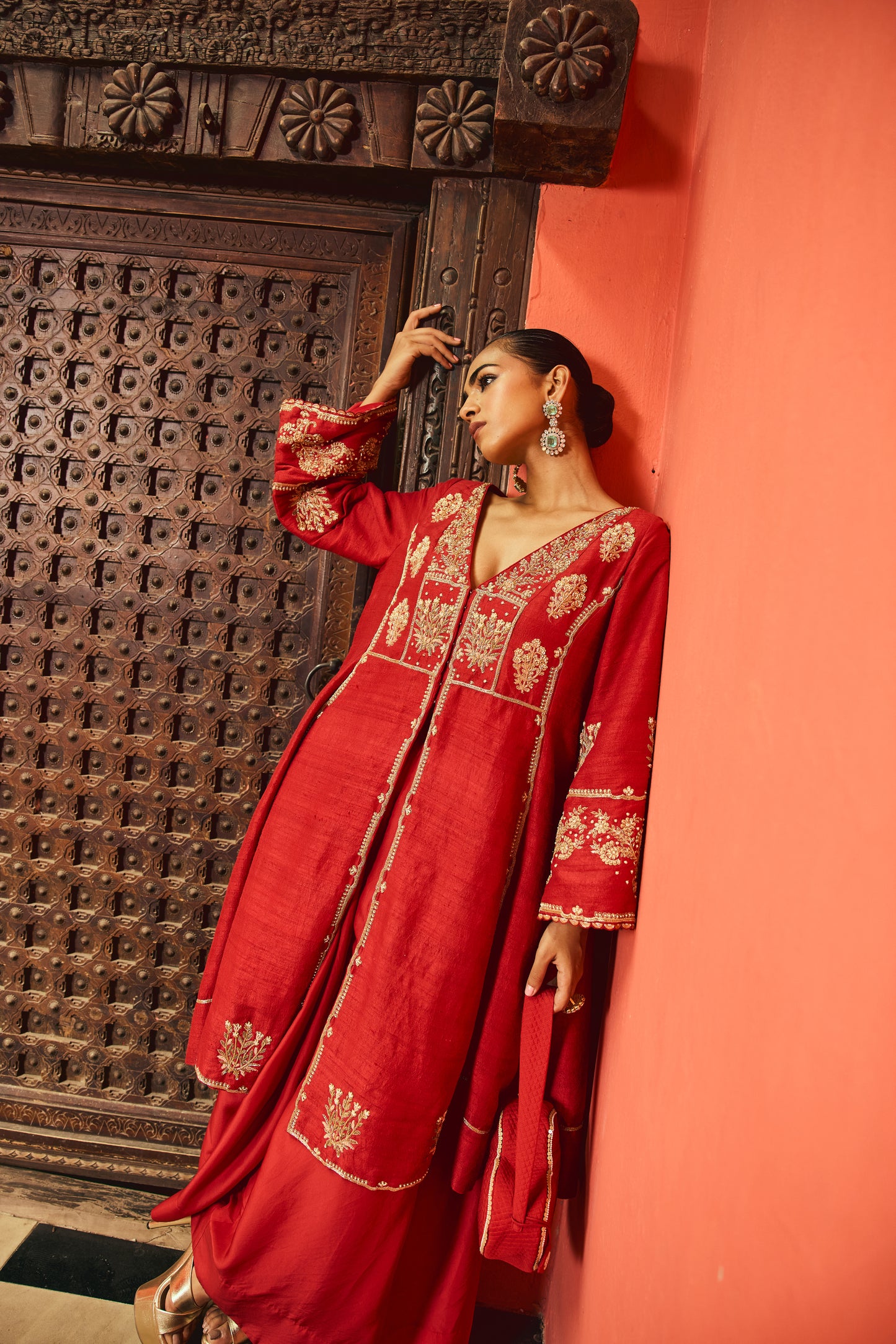 The Eternal Ruby Red Flowy Kurta & Sharara Set