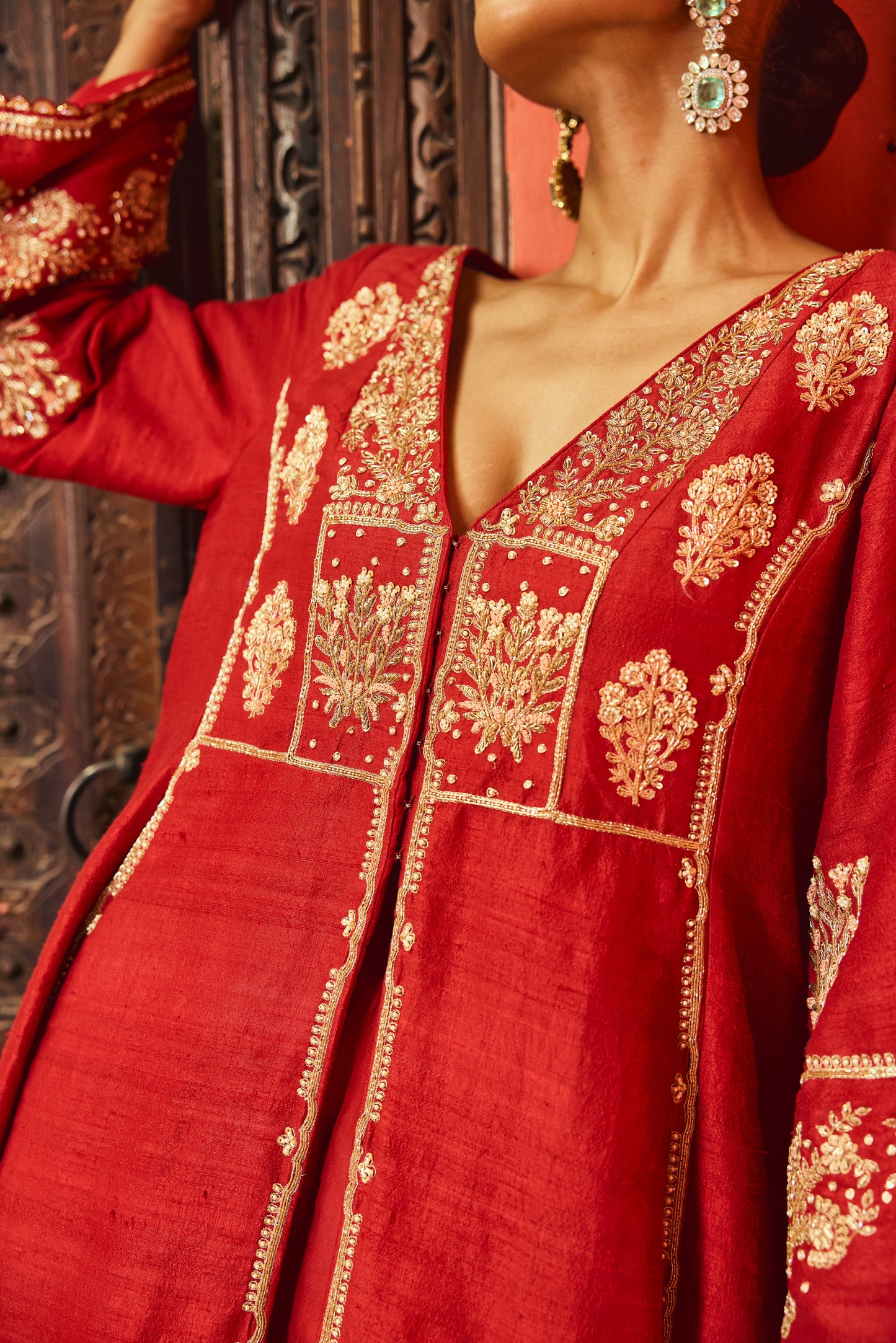 The Eternal Ruby Red Flowy Kurta & Sharara Set