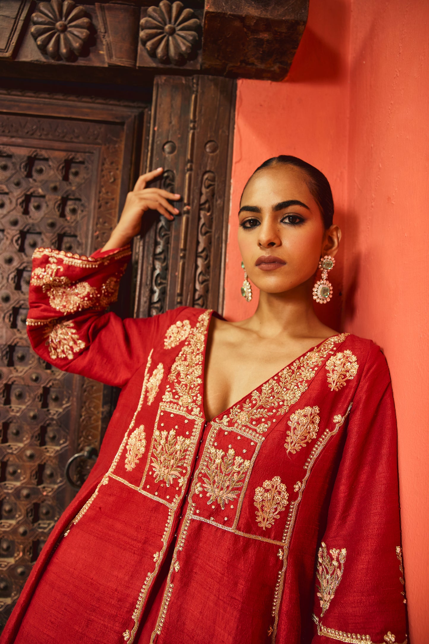 The Eternal Ruby Red Flowy Kurta & Sharara Set
