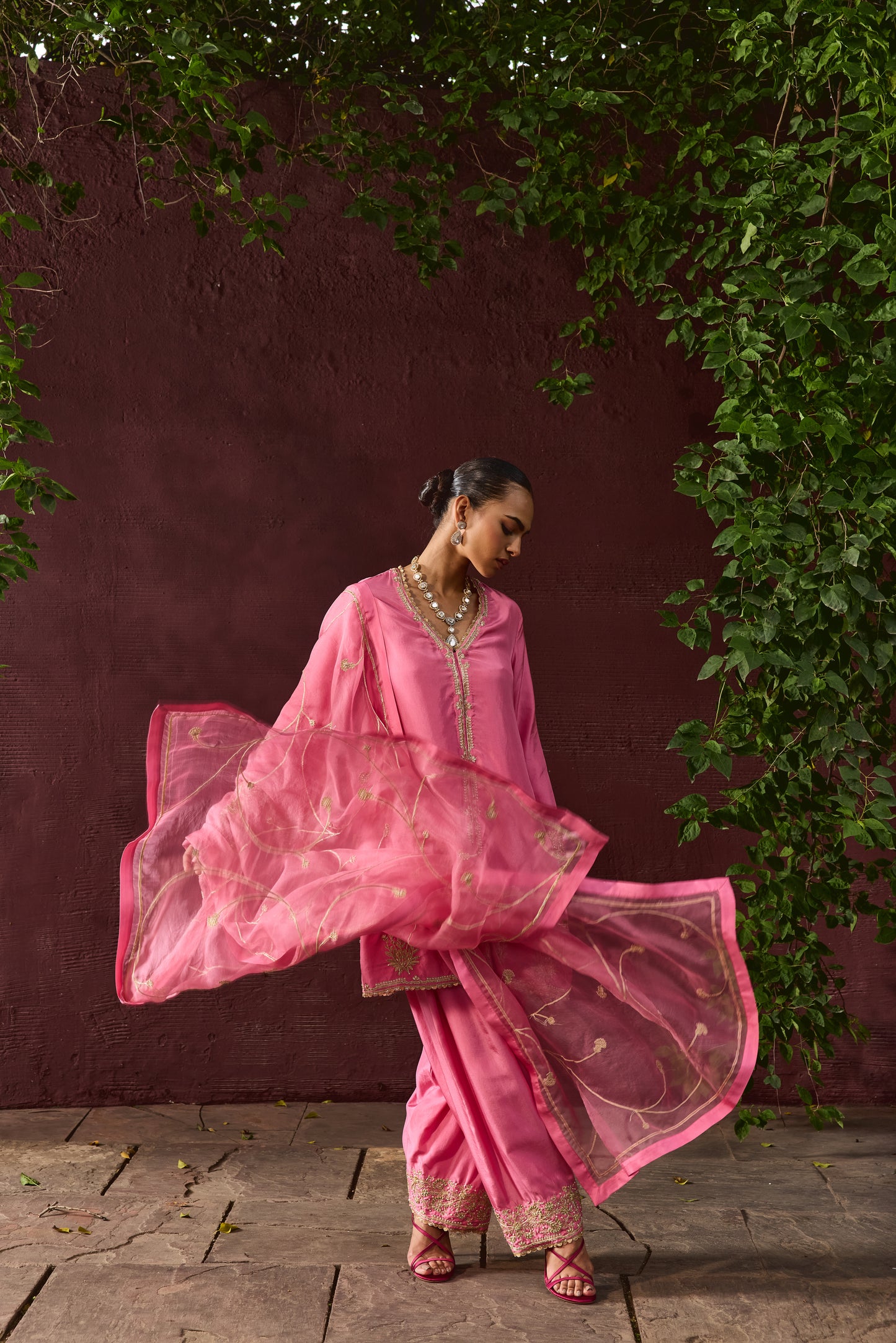 The Eternal Rose-Pink Front Open Kurta & Salwar Set