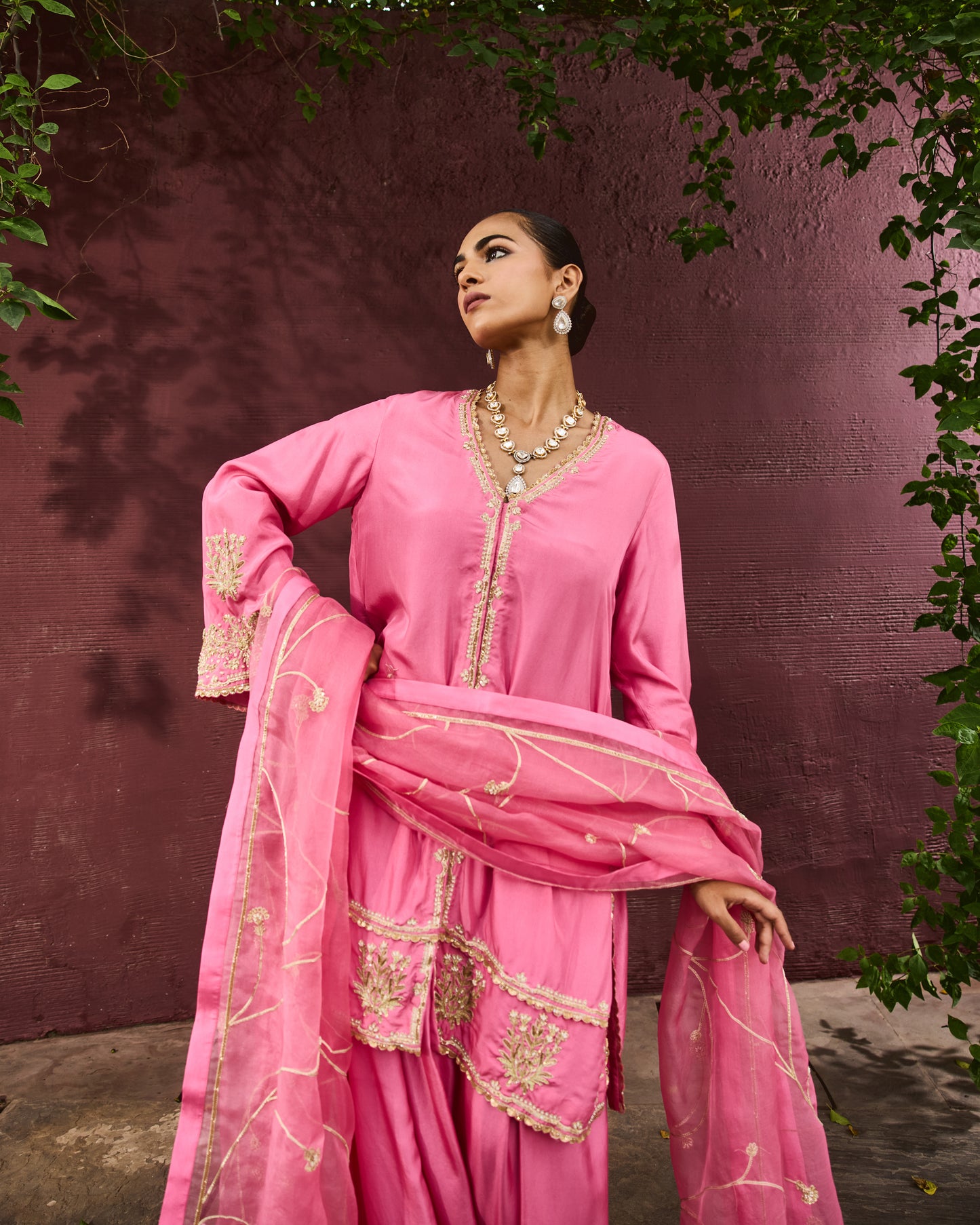 The Eternal Rose-Pink Front Open Kurta & Salwar Set