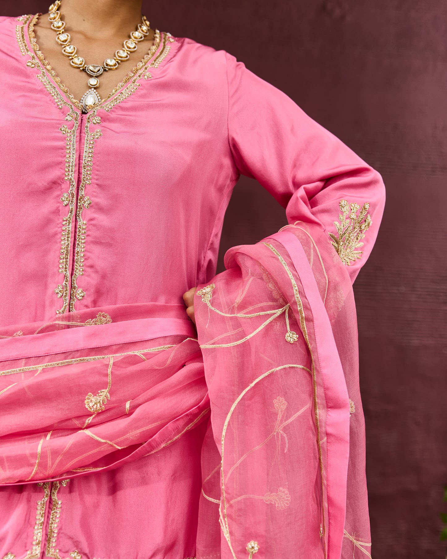 The Eternal Rose-Pink Front Open Kurta & Salwar Set