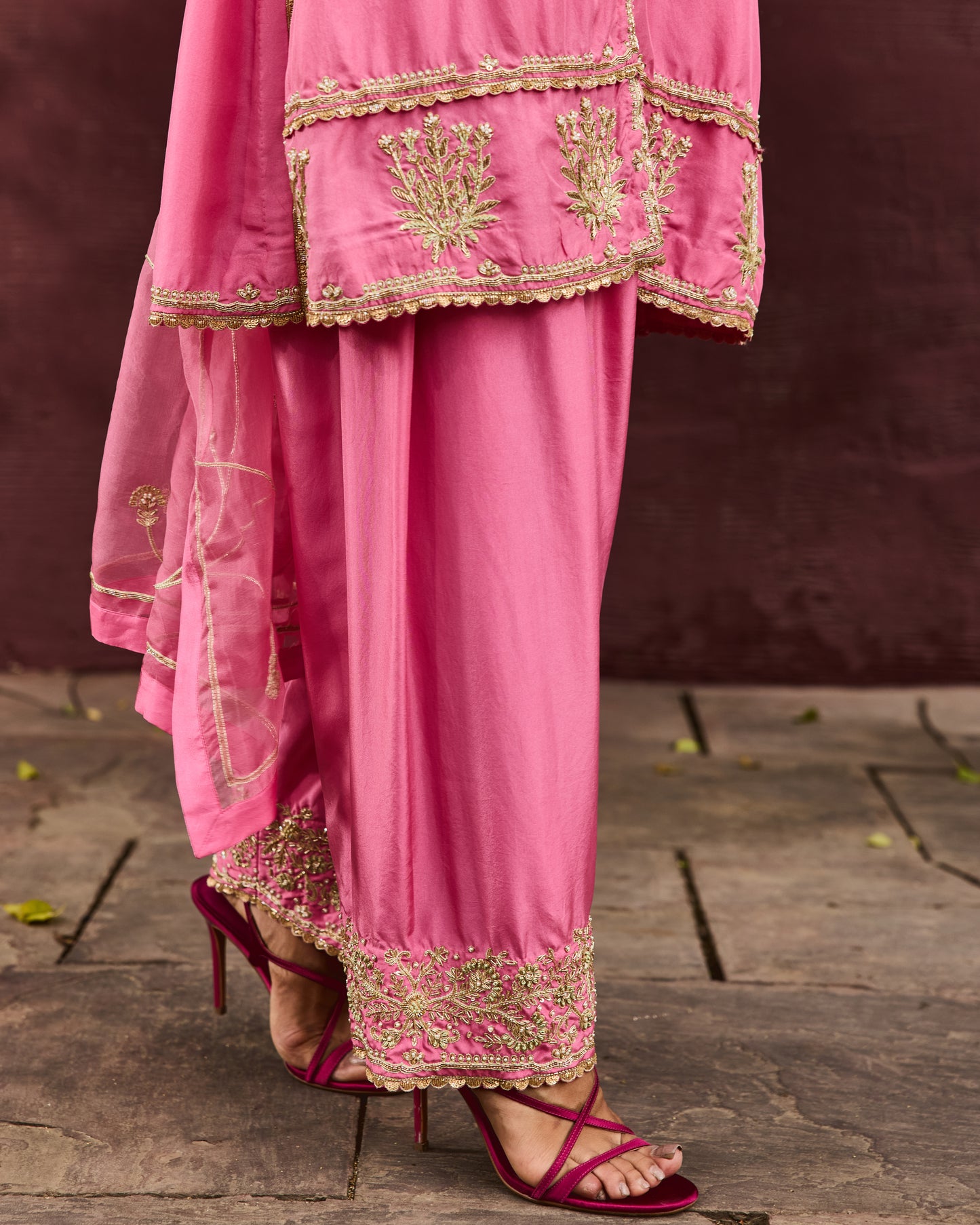 The Eternal Rose-Pink Front Open Kurta & Salwar Set