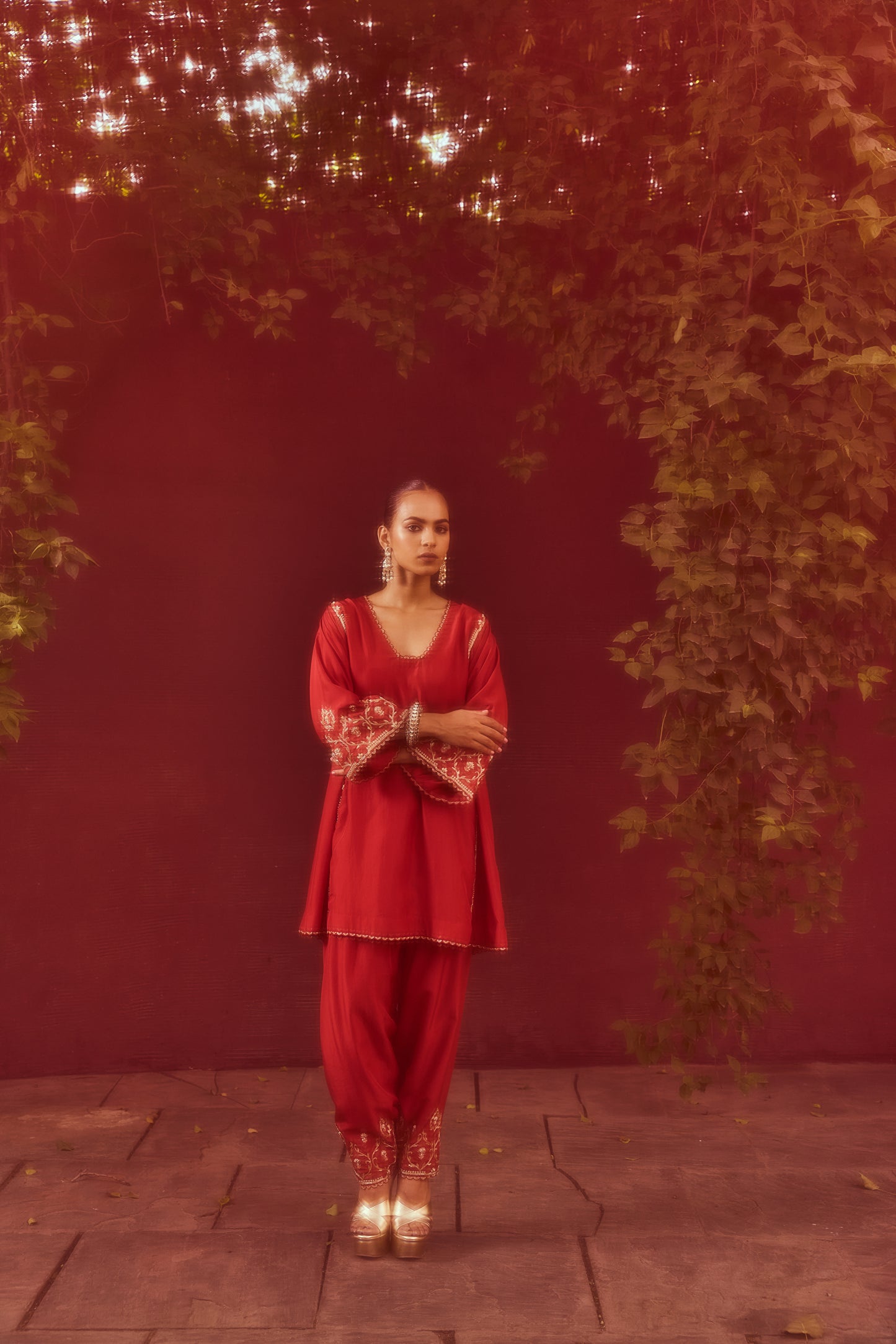 The Eternal Ruby Red Flared Kurta & Salwar Set