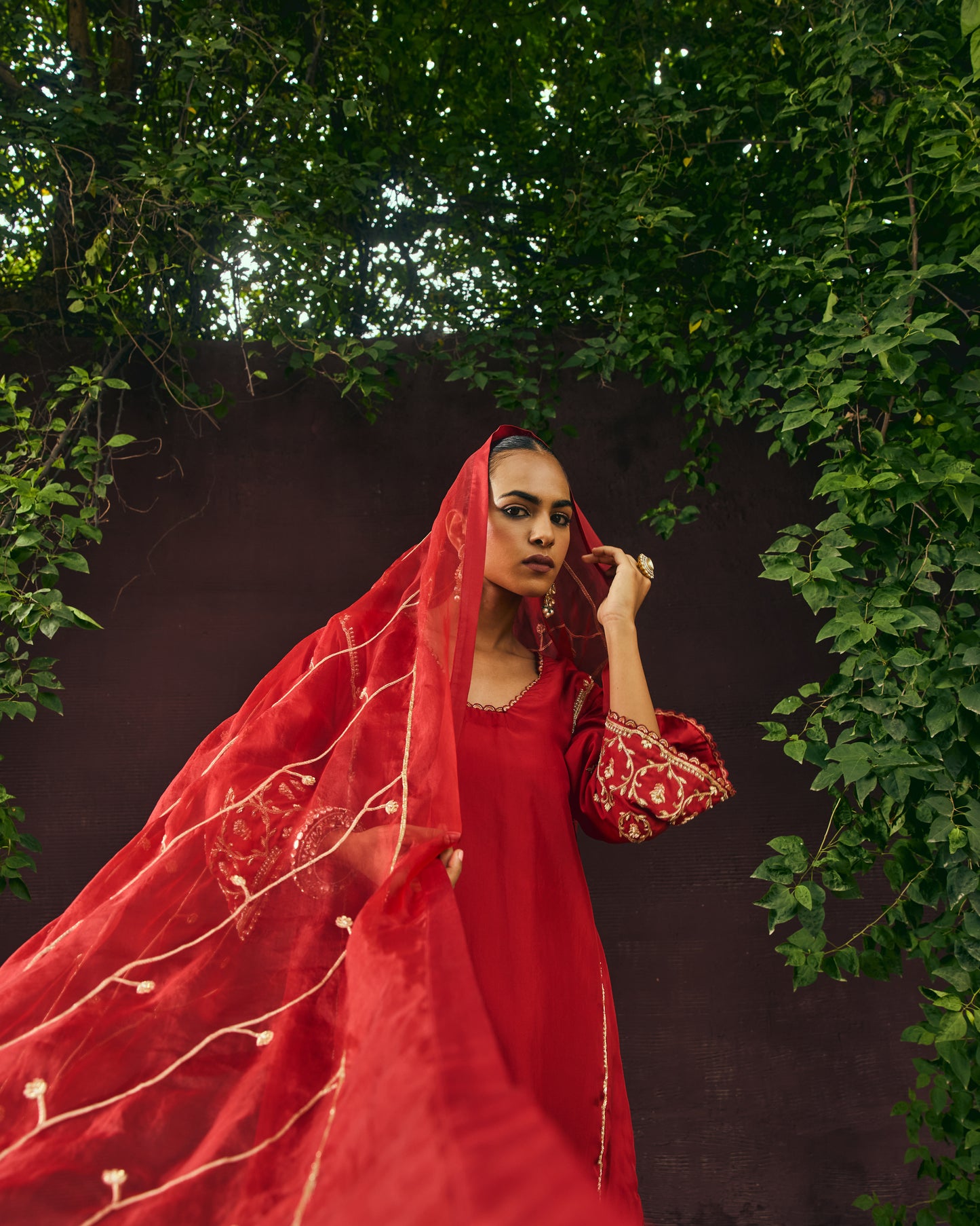 The Eternal Ruby Red Flared Kurta & Salwar Set
