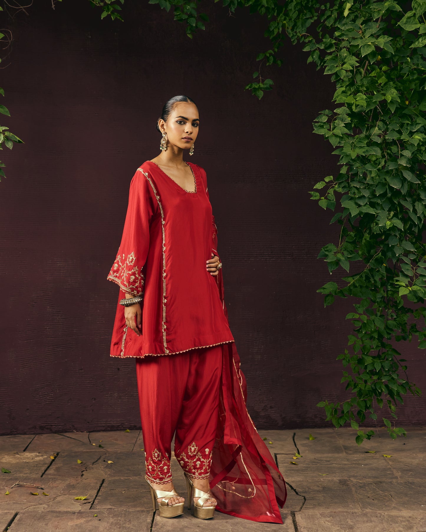 The Eternal Ruby Red Flared Kurta & Salwar Set
