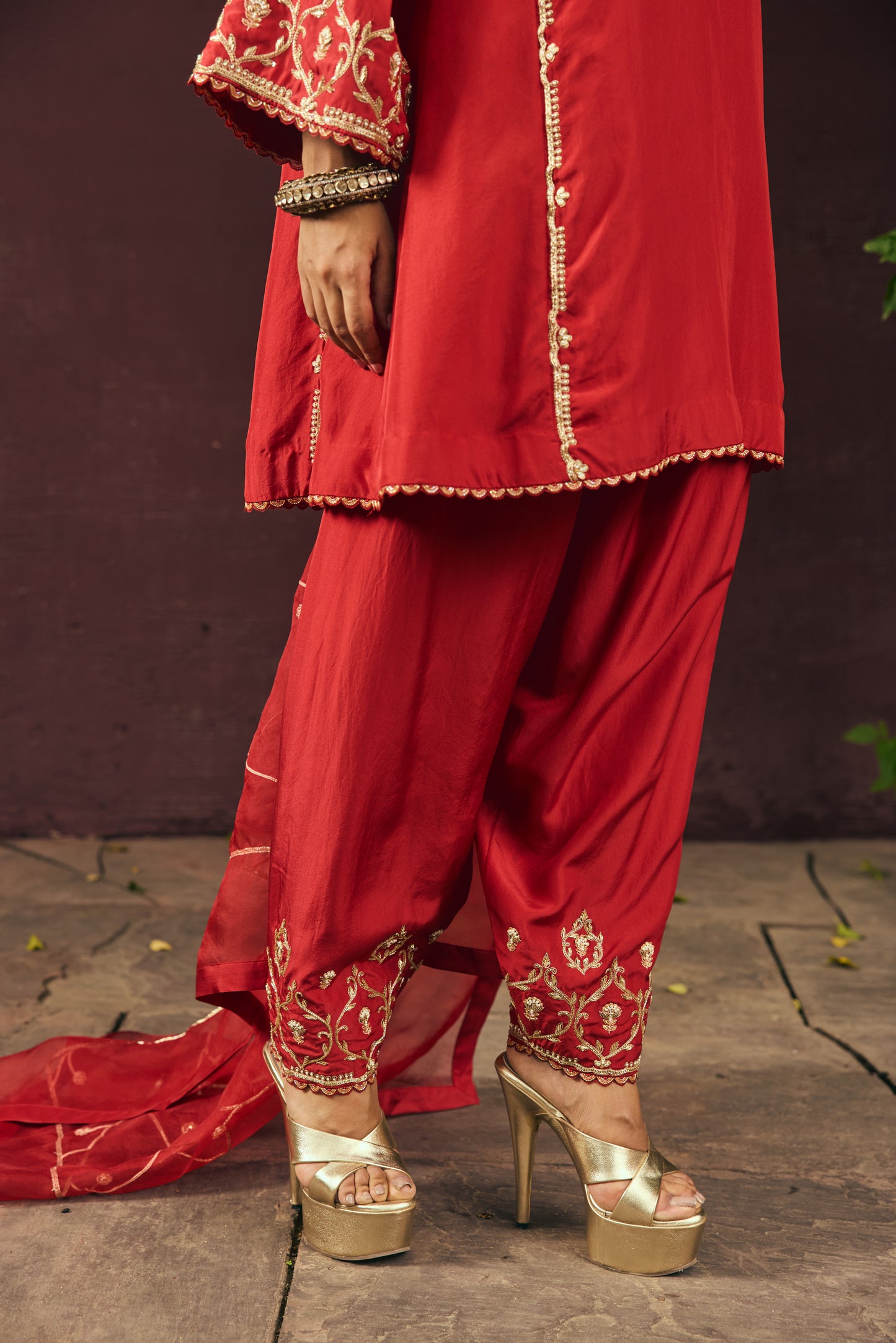 The Eternal Ruby Red Flared Kurta & Salwar Set