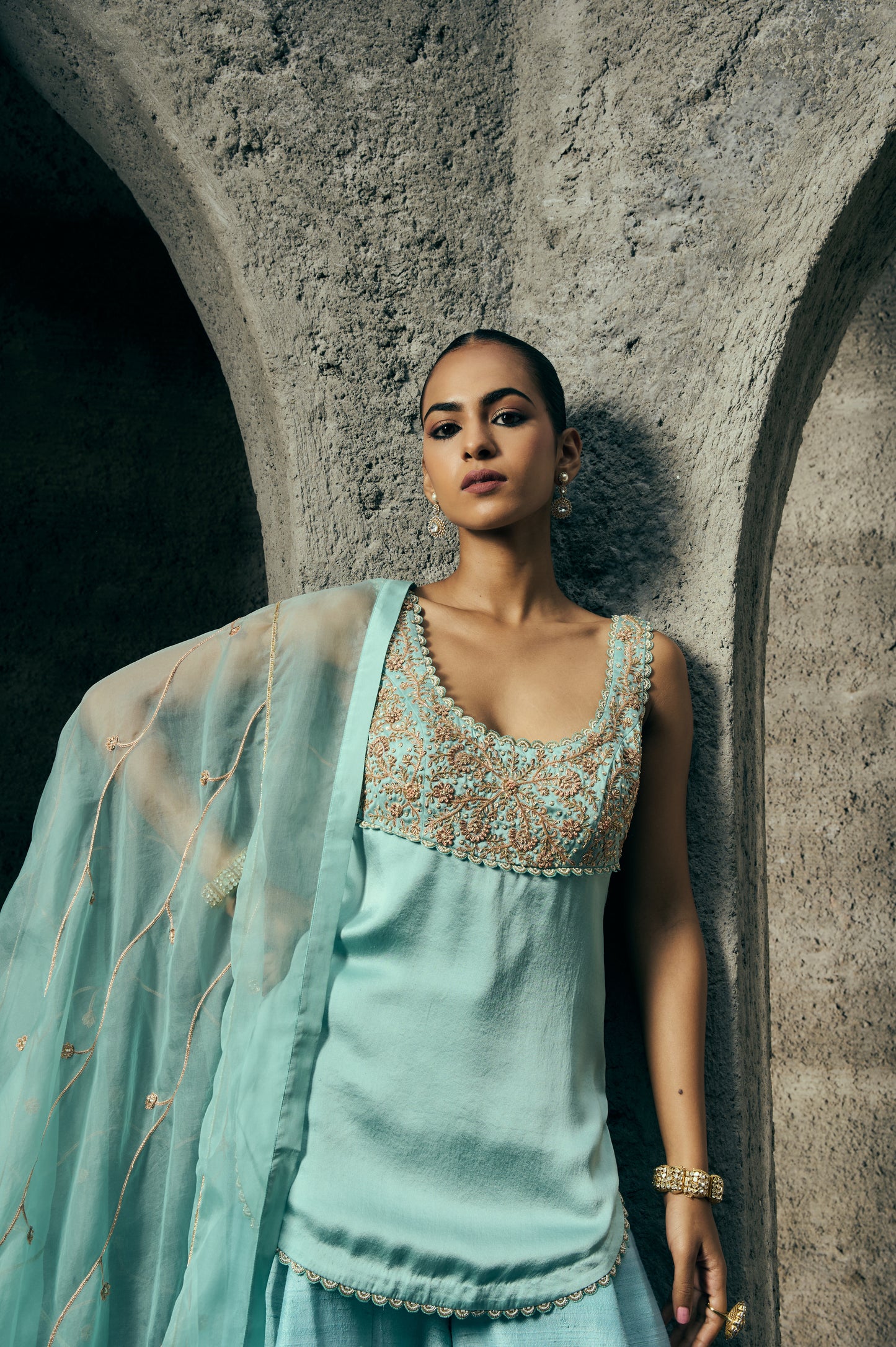 The Eternal Aqua Blue Kurta- Top & Sharara Set