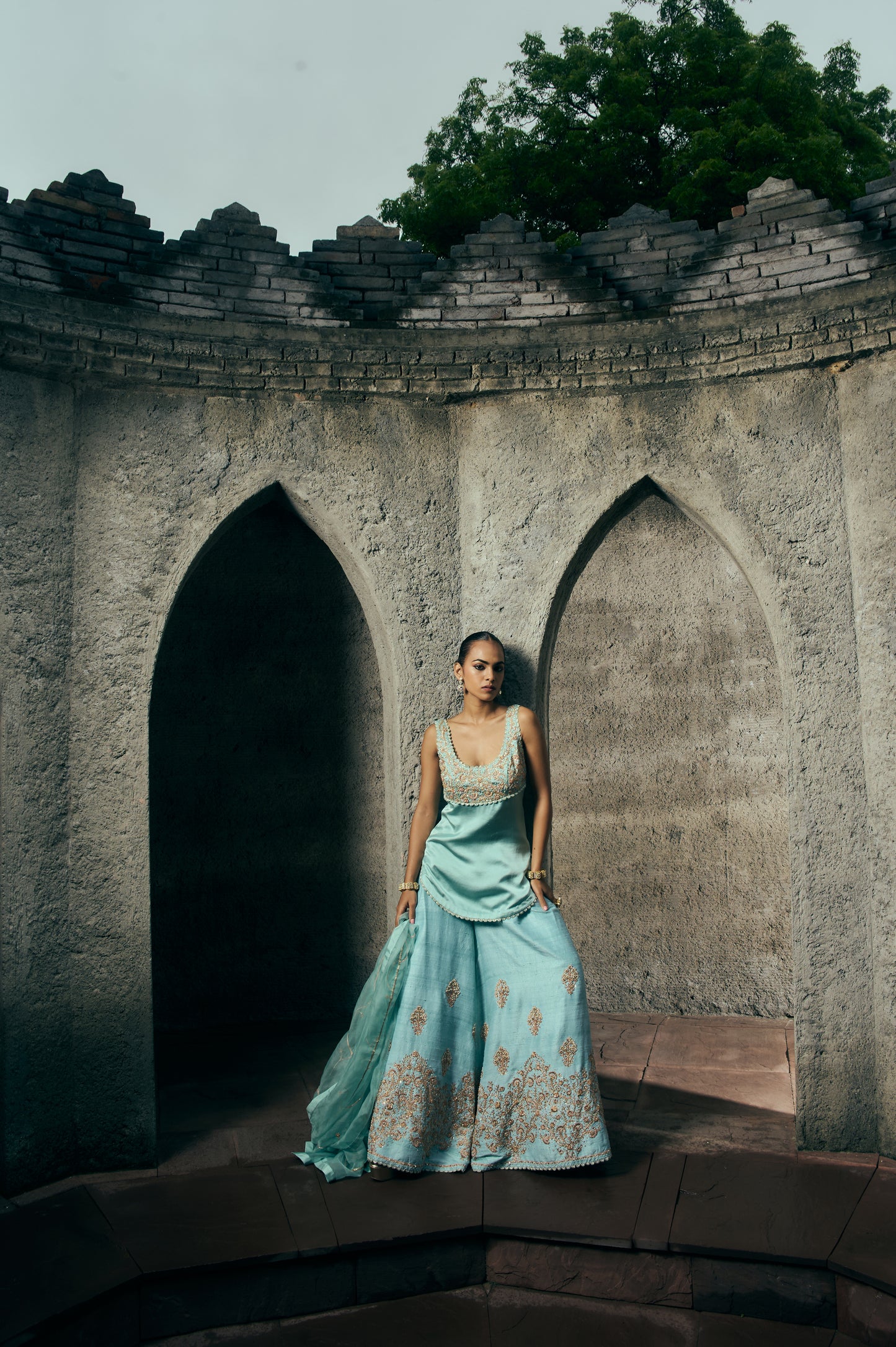 The Eternal Aqua Blue Kurta- Top & Sharara Set