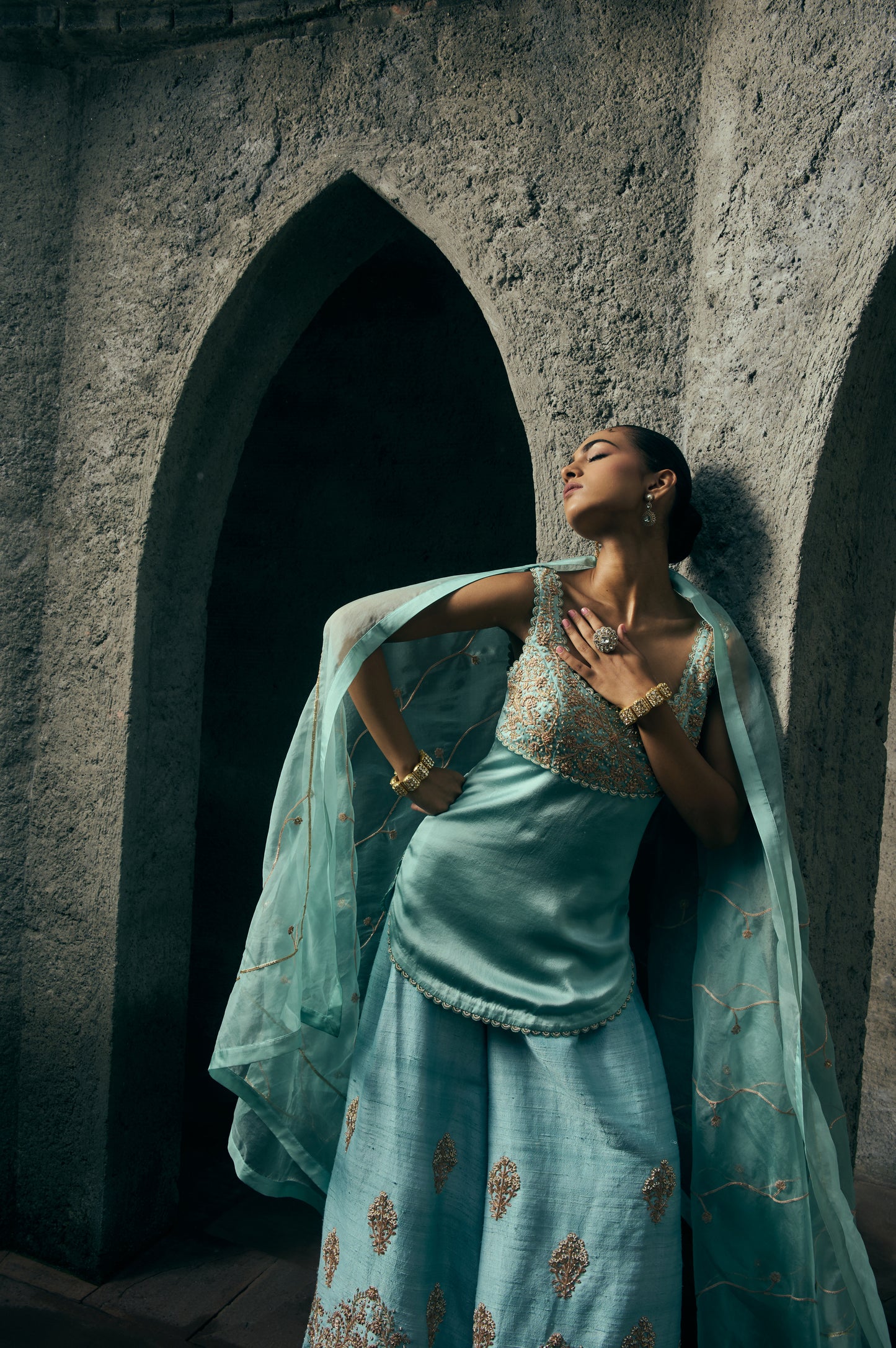The Eternal Aqua Blue Kurta- Top & Sharara Set