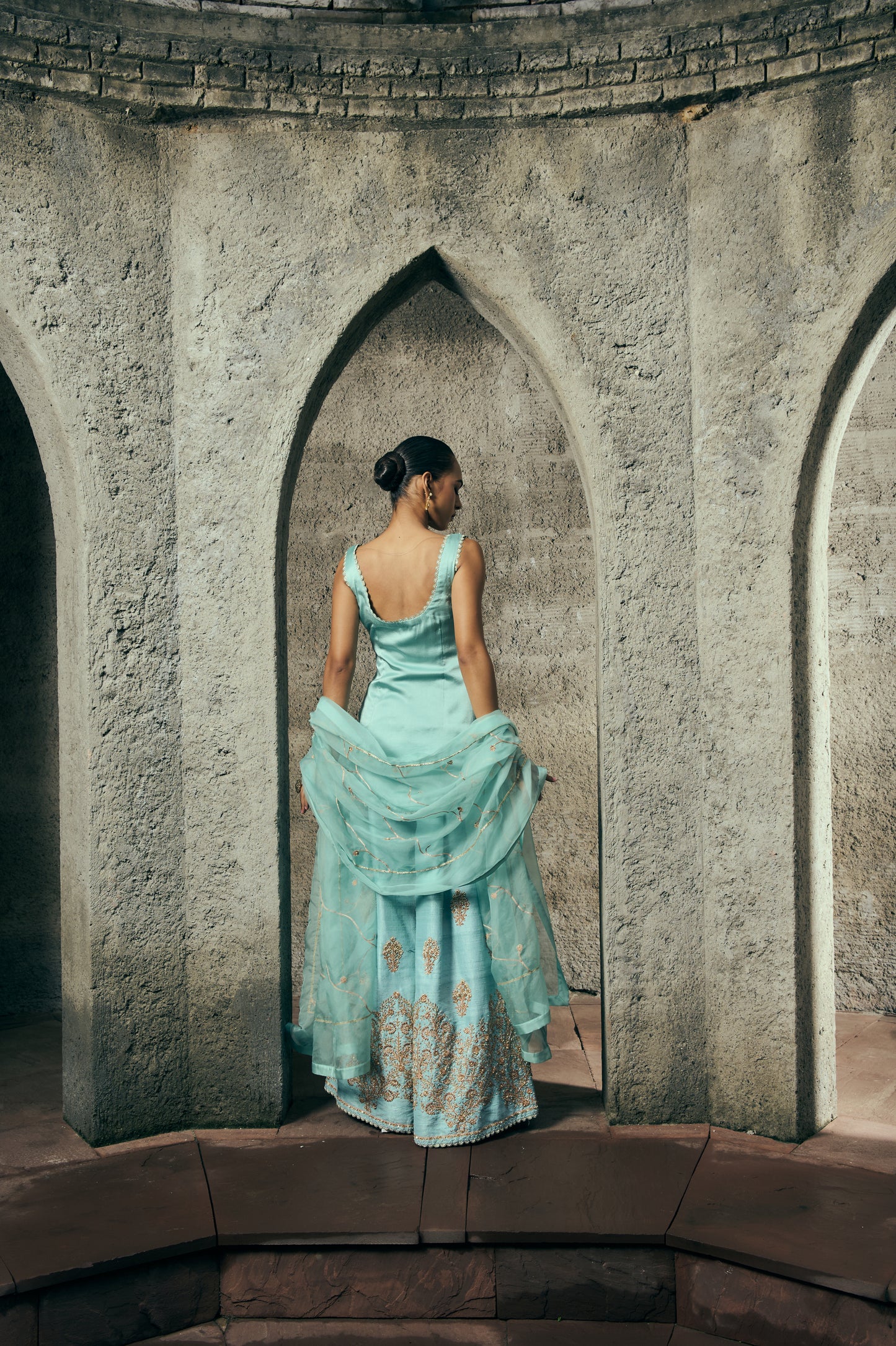 The Eternal Aqua Blue Kurta- Top & Sharara Set