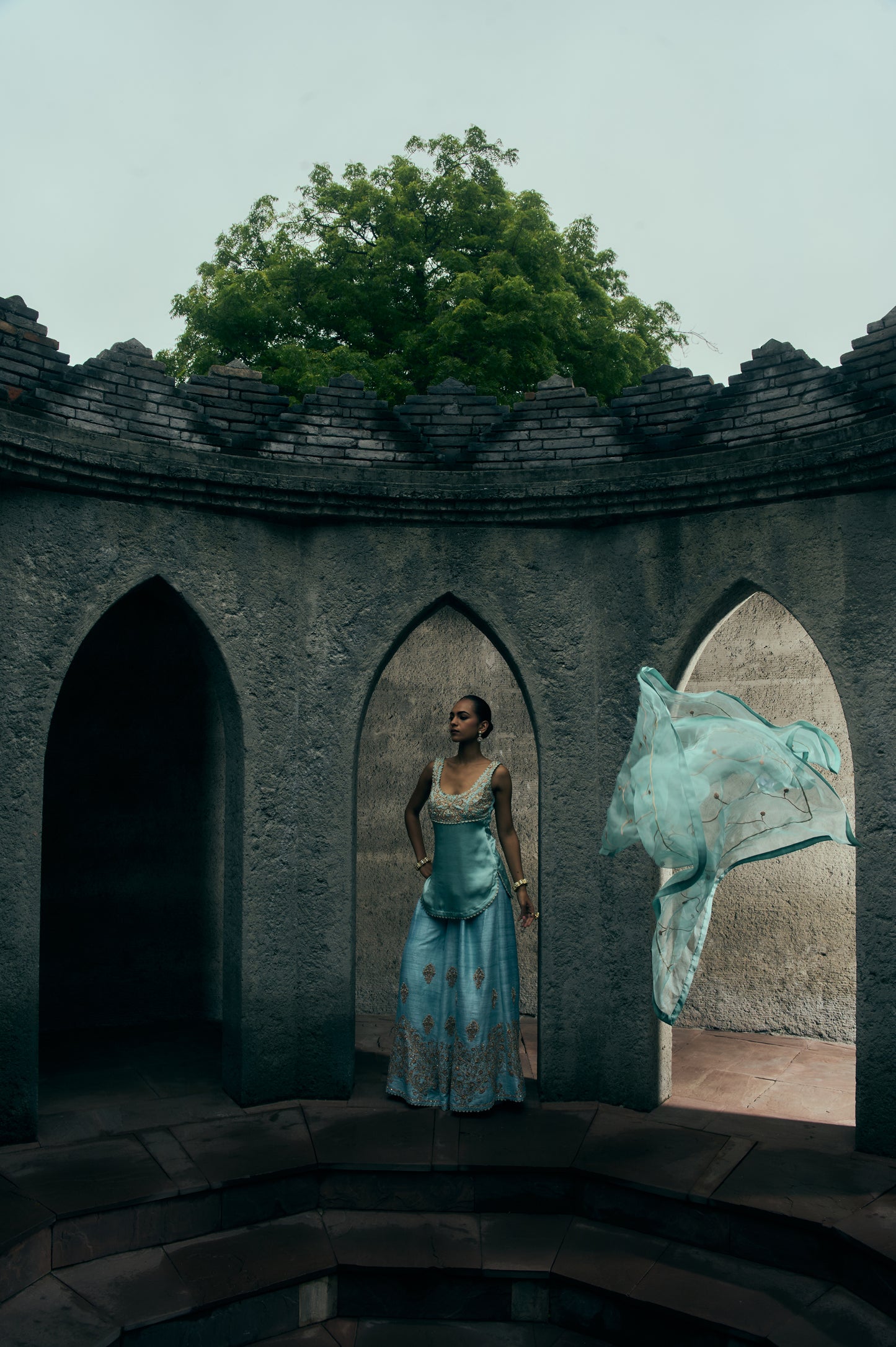 The Eternal Aqua Blue Kurta- Top & Sharara Set
