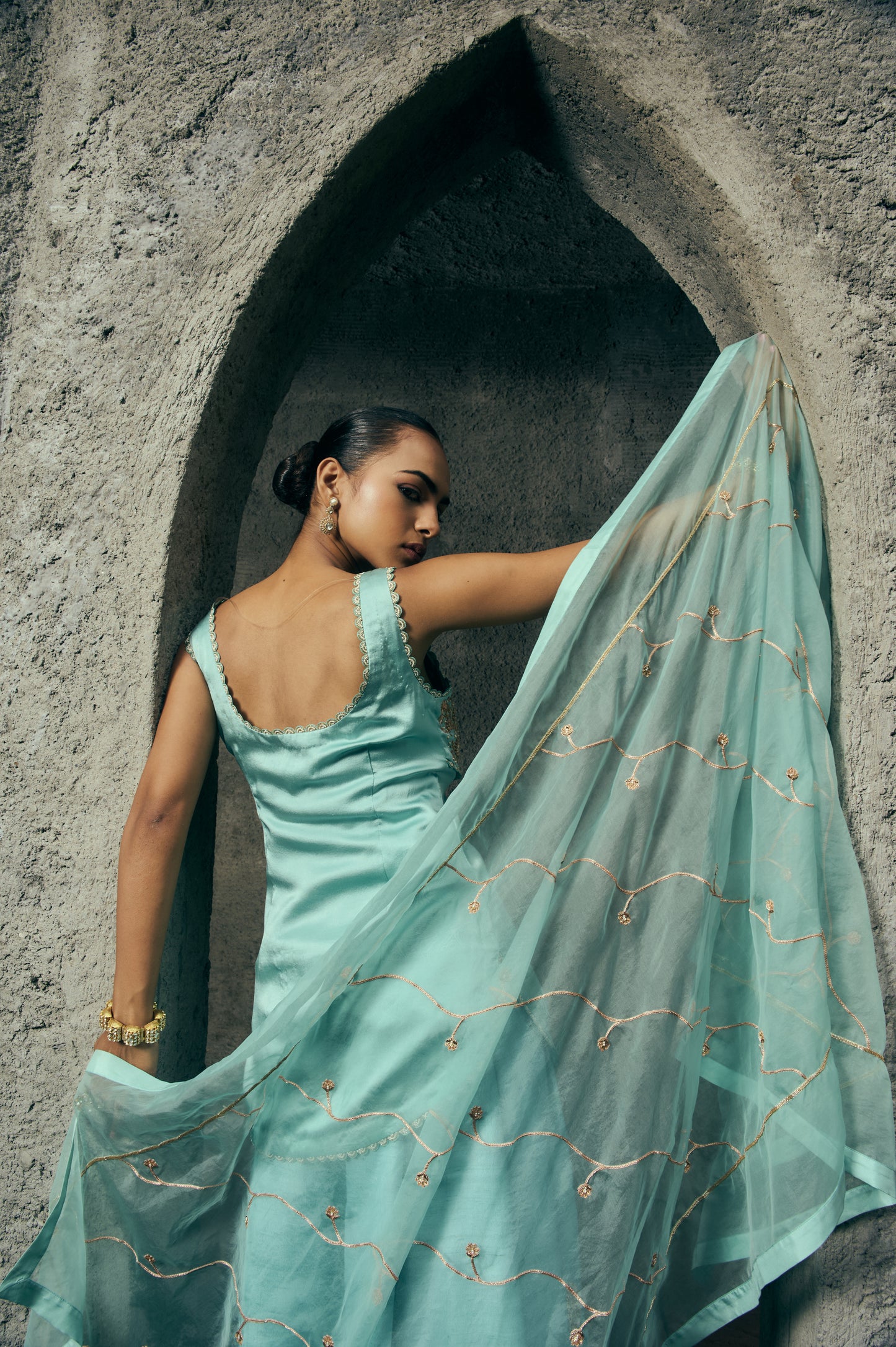 The Eternal Aqua Blue Kurta- Top & Sharara Set