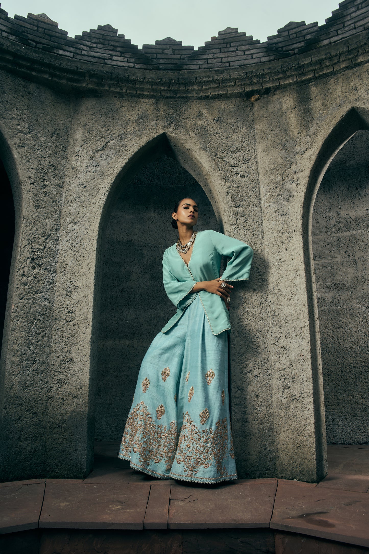 The Eternal Aqua Blue Sharara Set