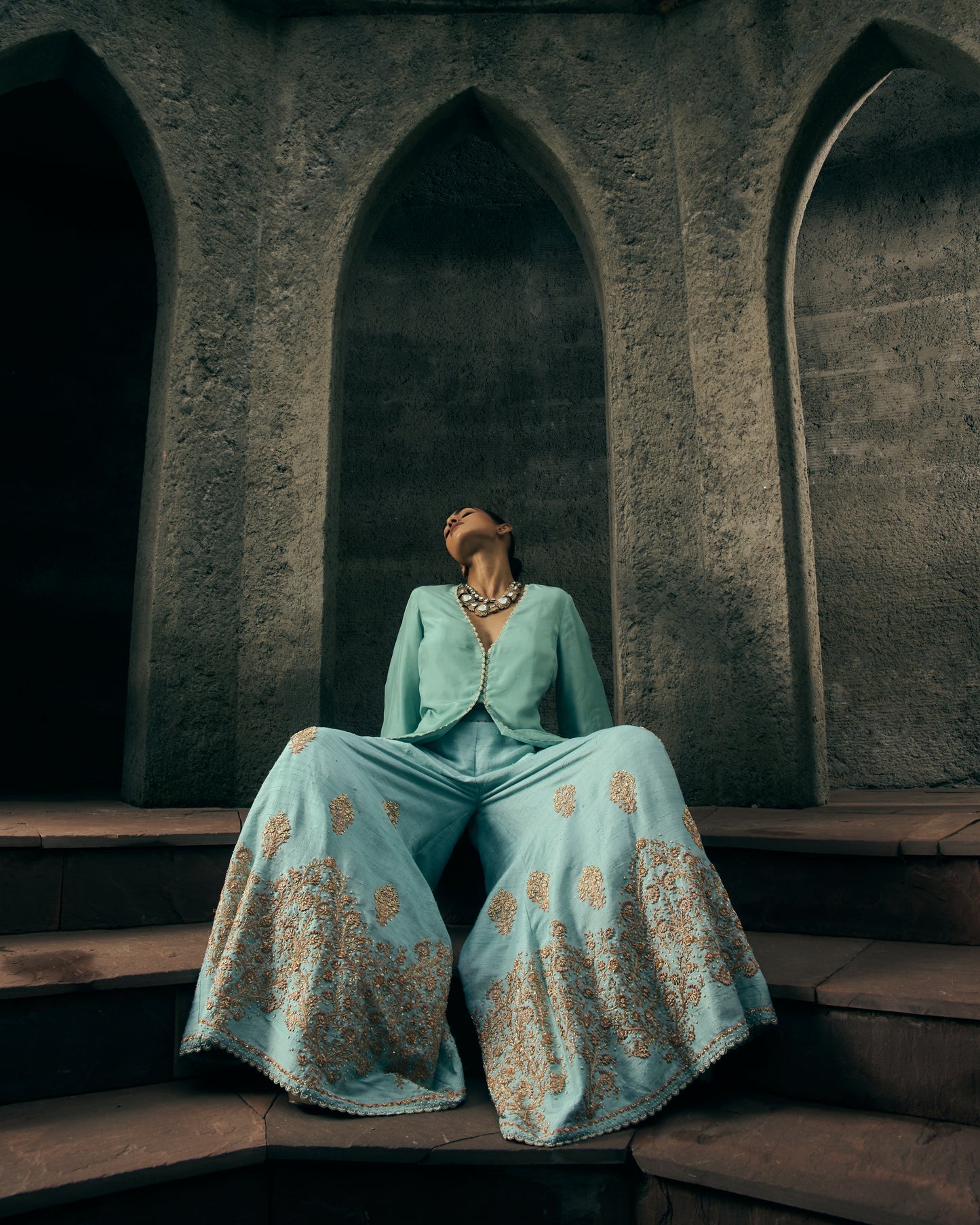The Eternal Aqua Blue Sharara Set