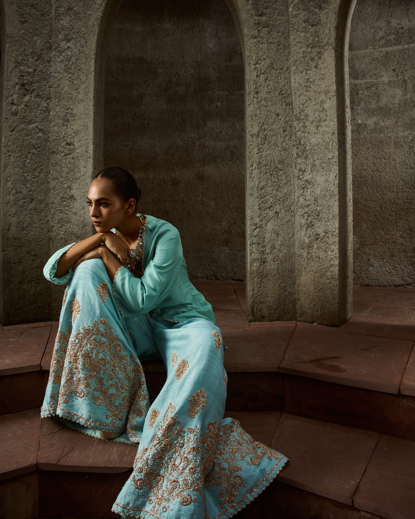 The Eternal Aqua Blue Sharara Set