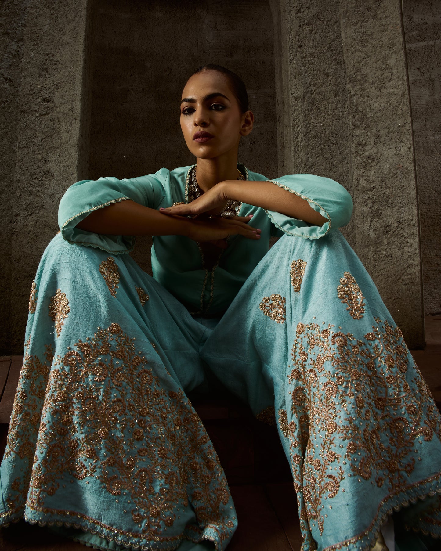 The Eternal Aqua Blue Sharara Set