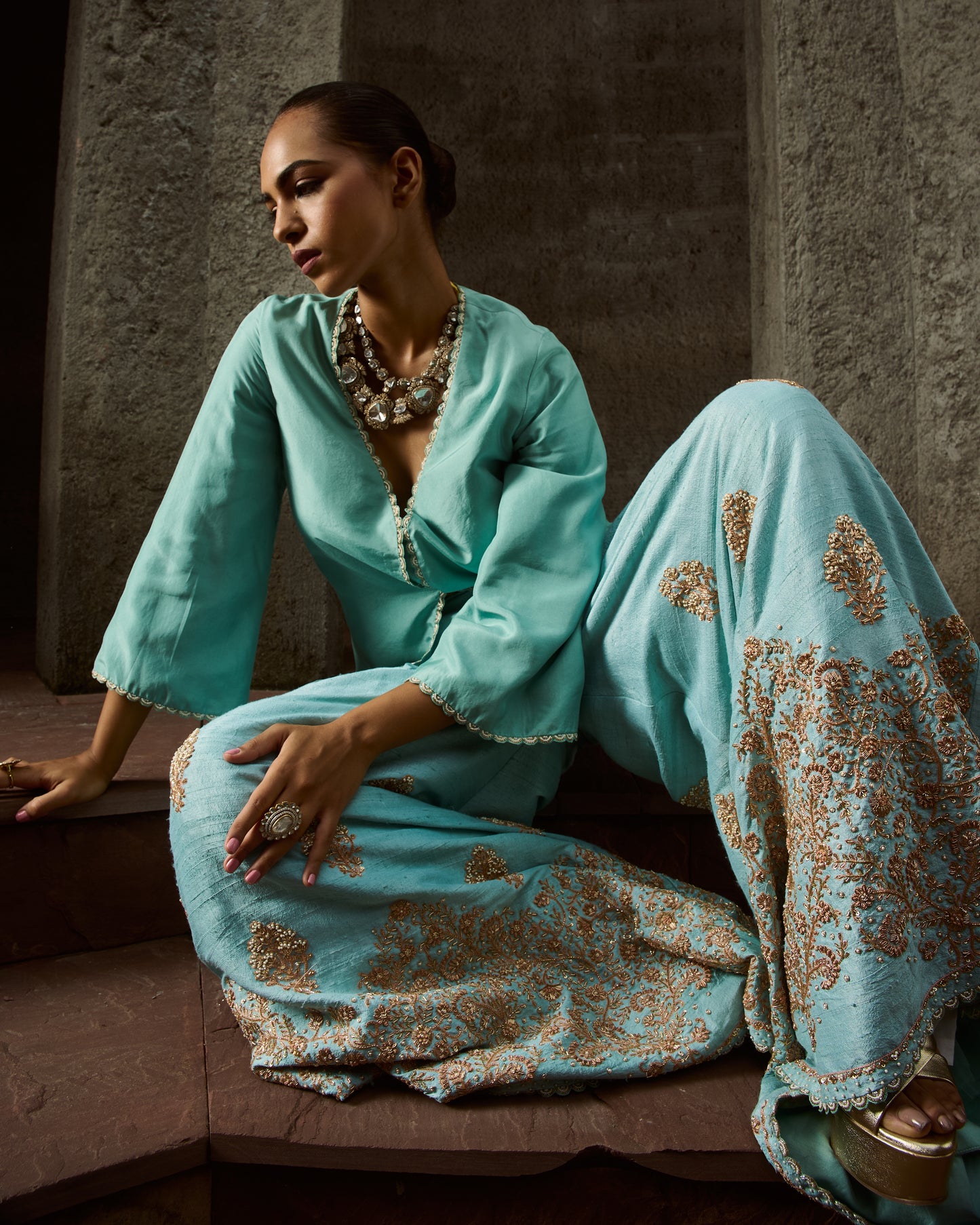 The Eternal Aqua Blue Sharara Set