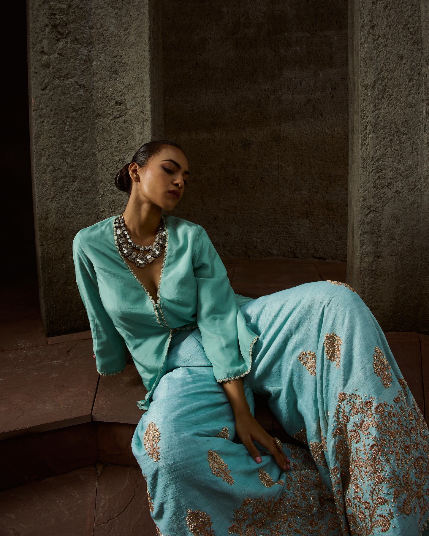 The Eternal Aqua Blue Sharara Set