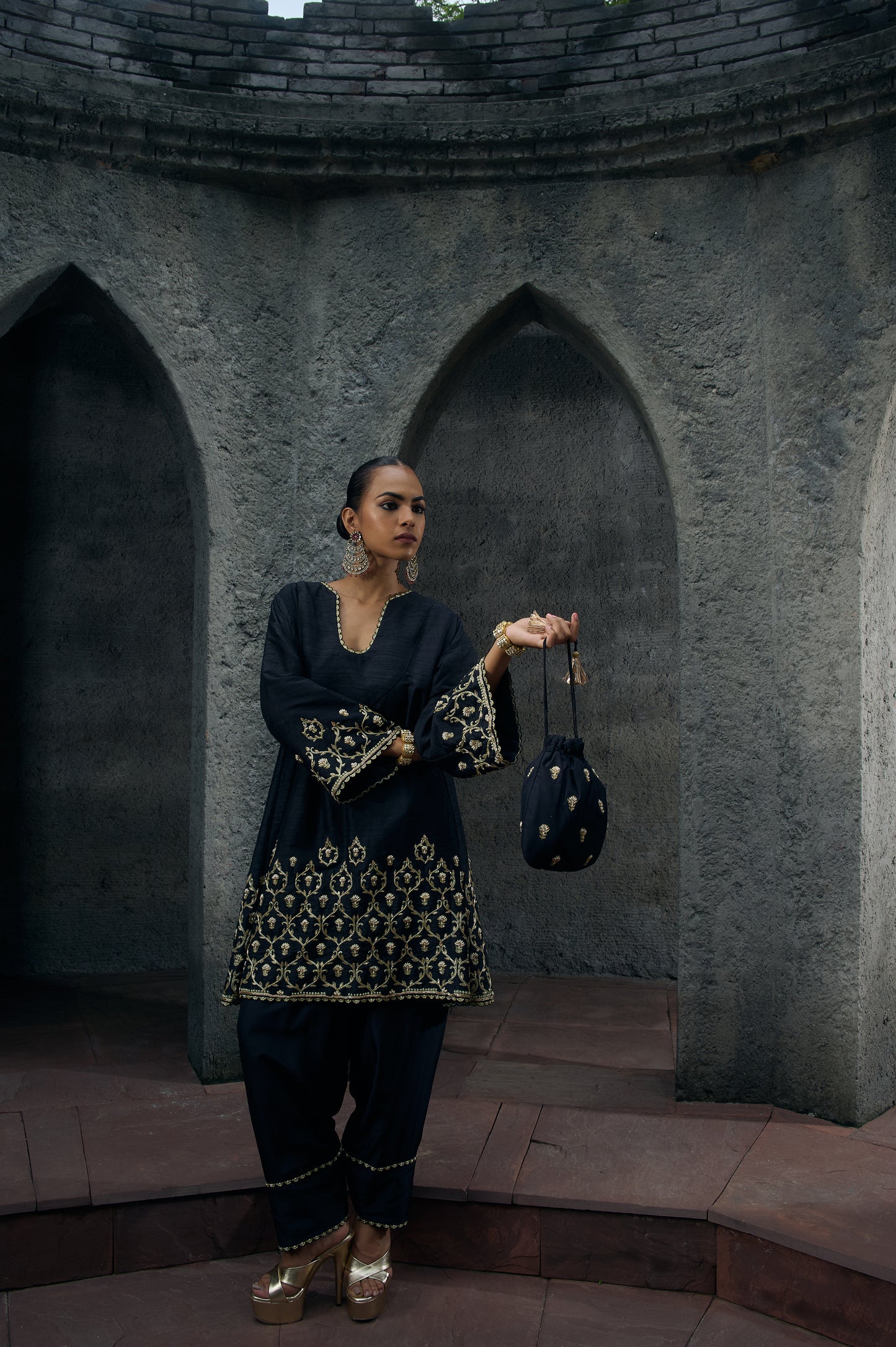 The Eternal Black Flowy Kurta & Salwar Set