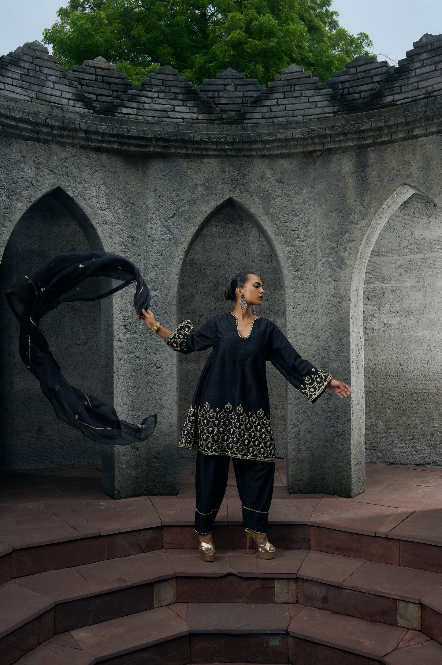 The Eternal Black Flowy Kurta & Salwar Set