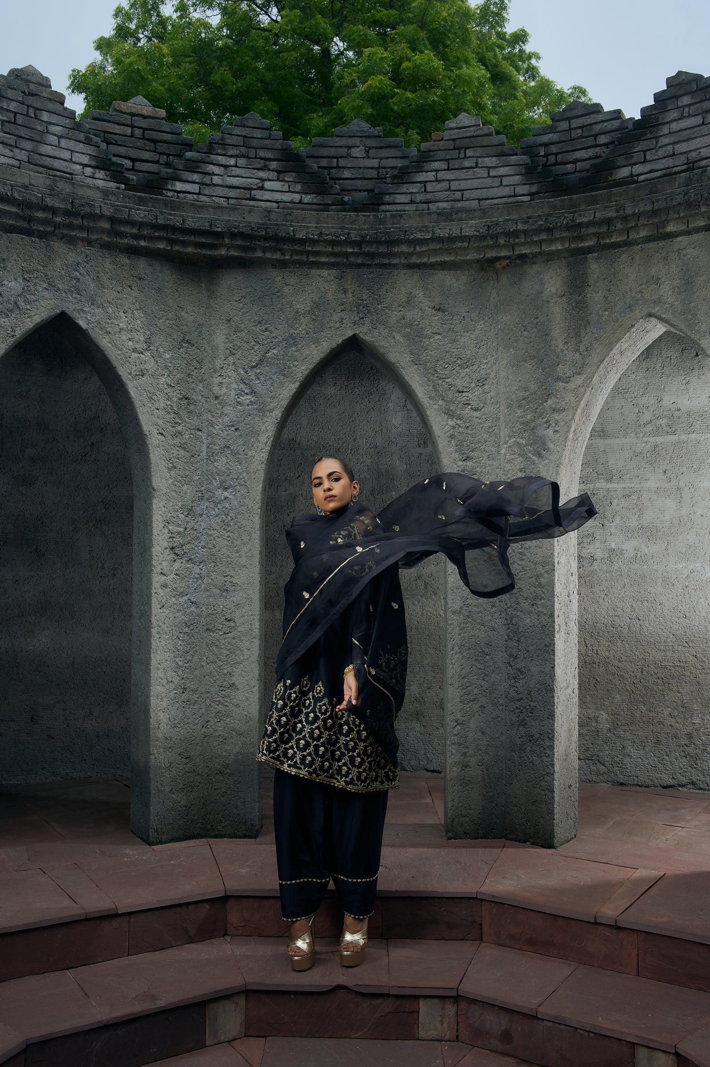 The Eternal Black Flowy Kurta & Salwar Set