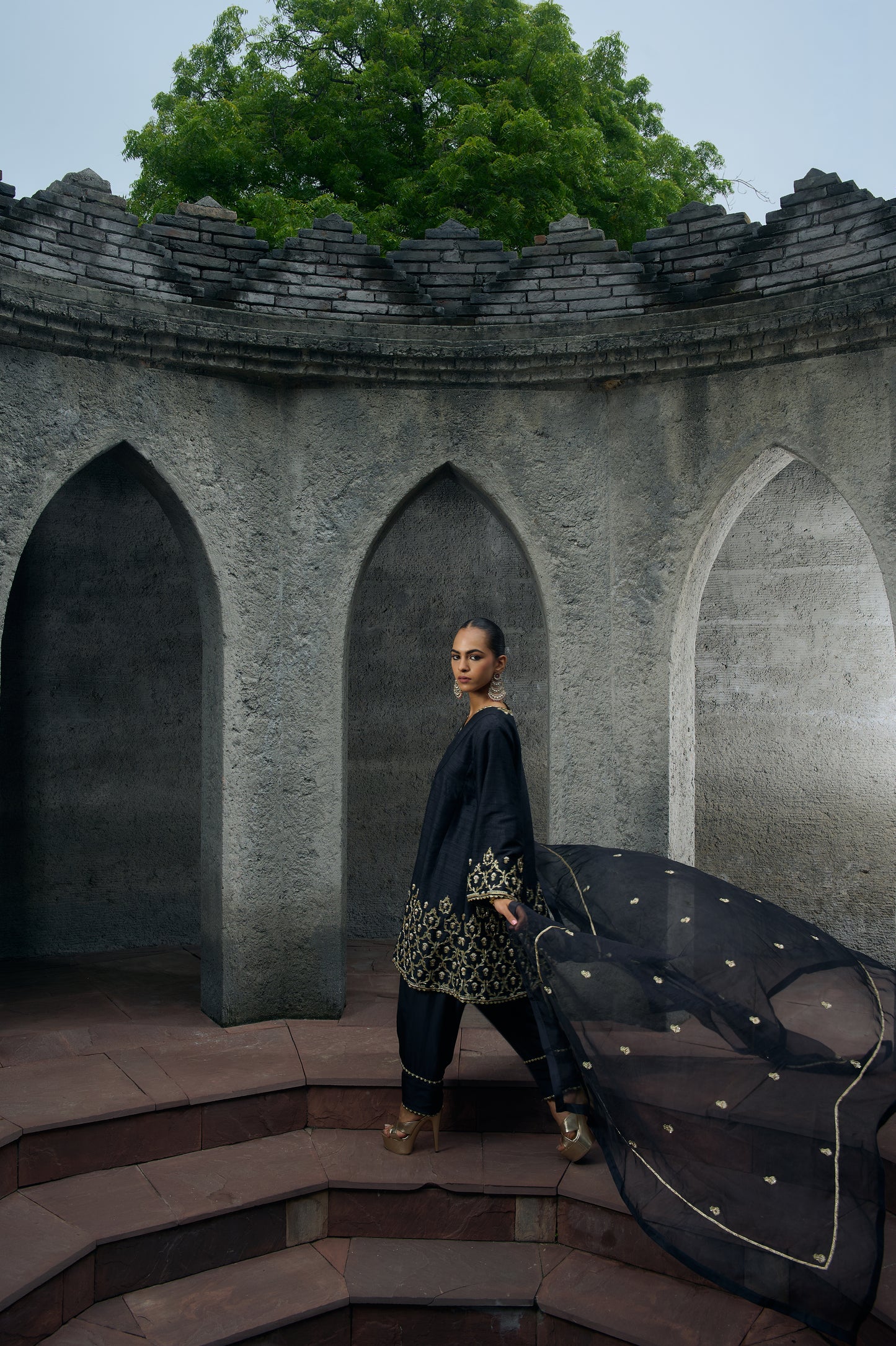 The Eternal Black Flowy Kurta & Salwar Set