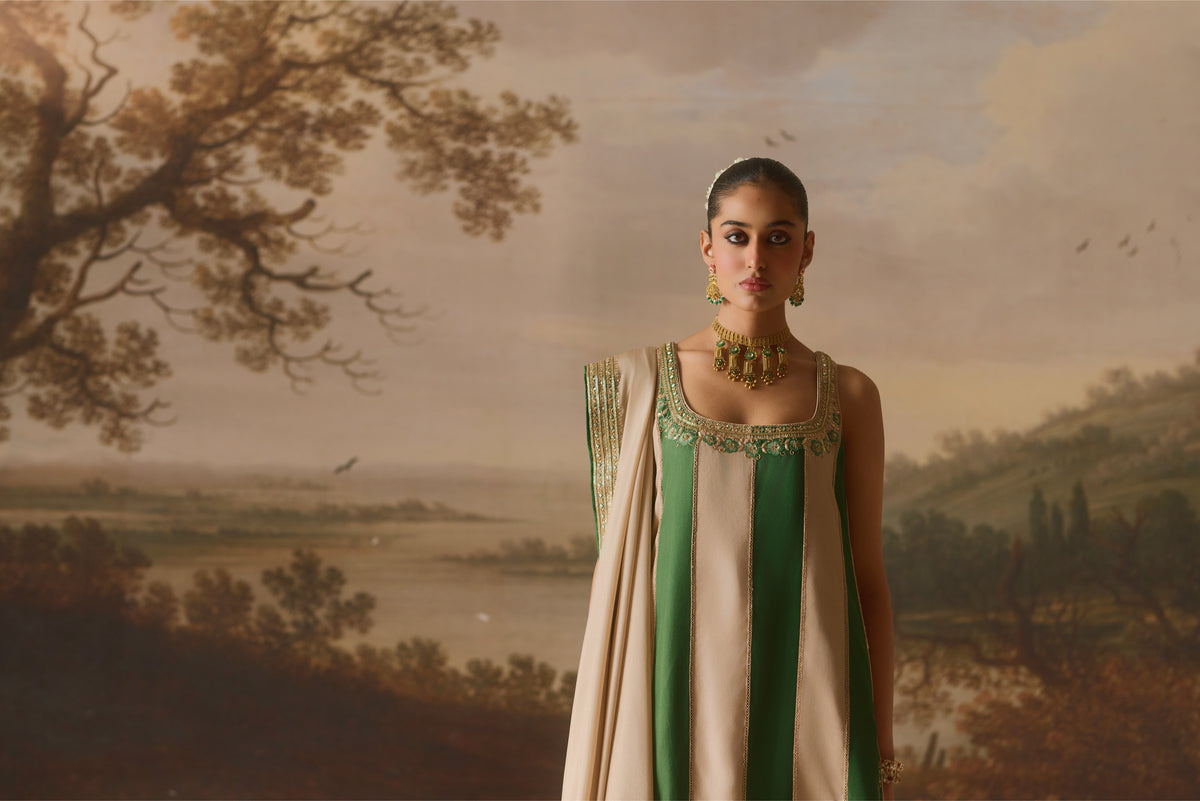 Strappy panelled Kurta & draped Dhoti set