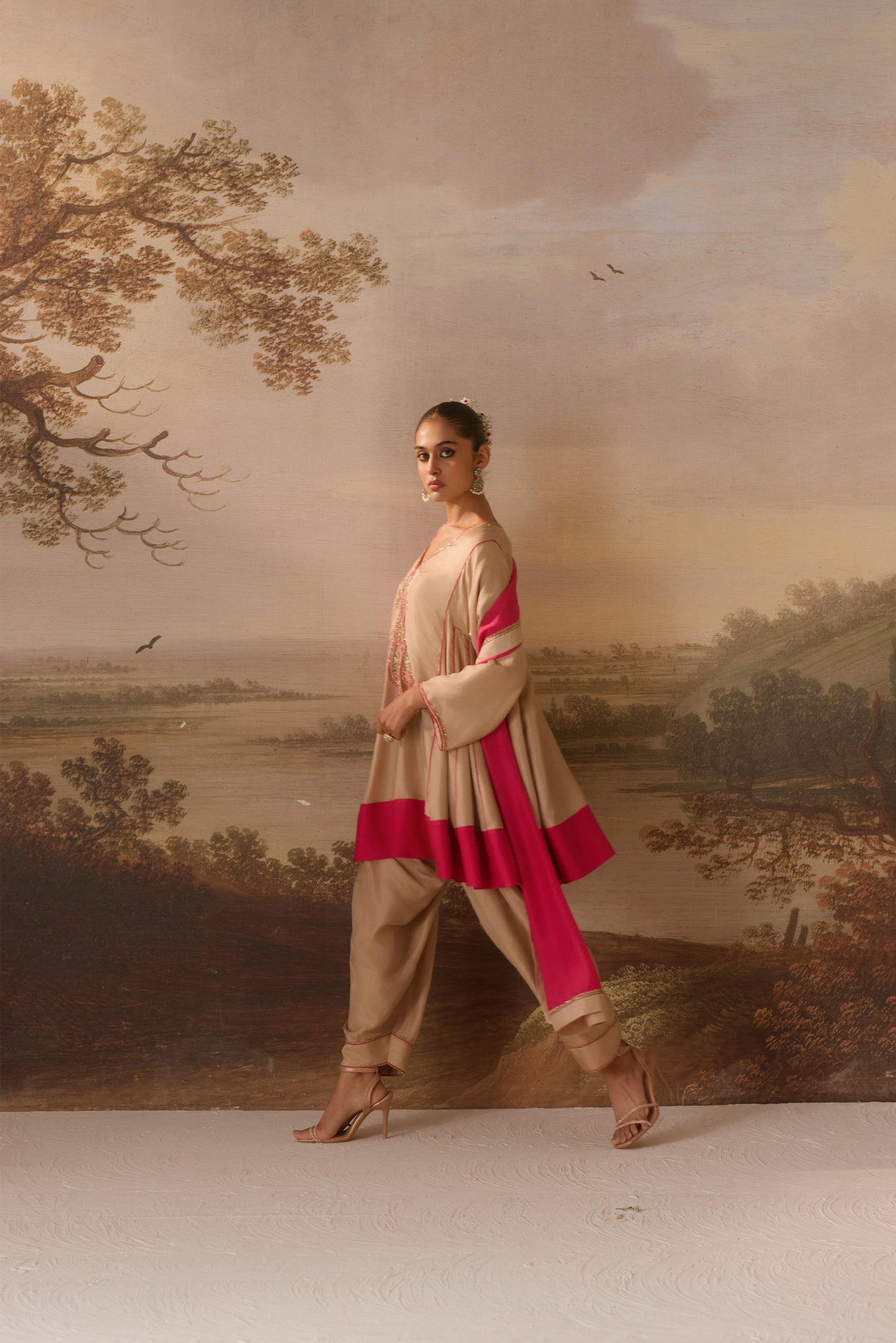 v- neck kalidar kurta & salwar set
