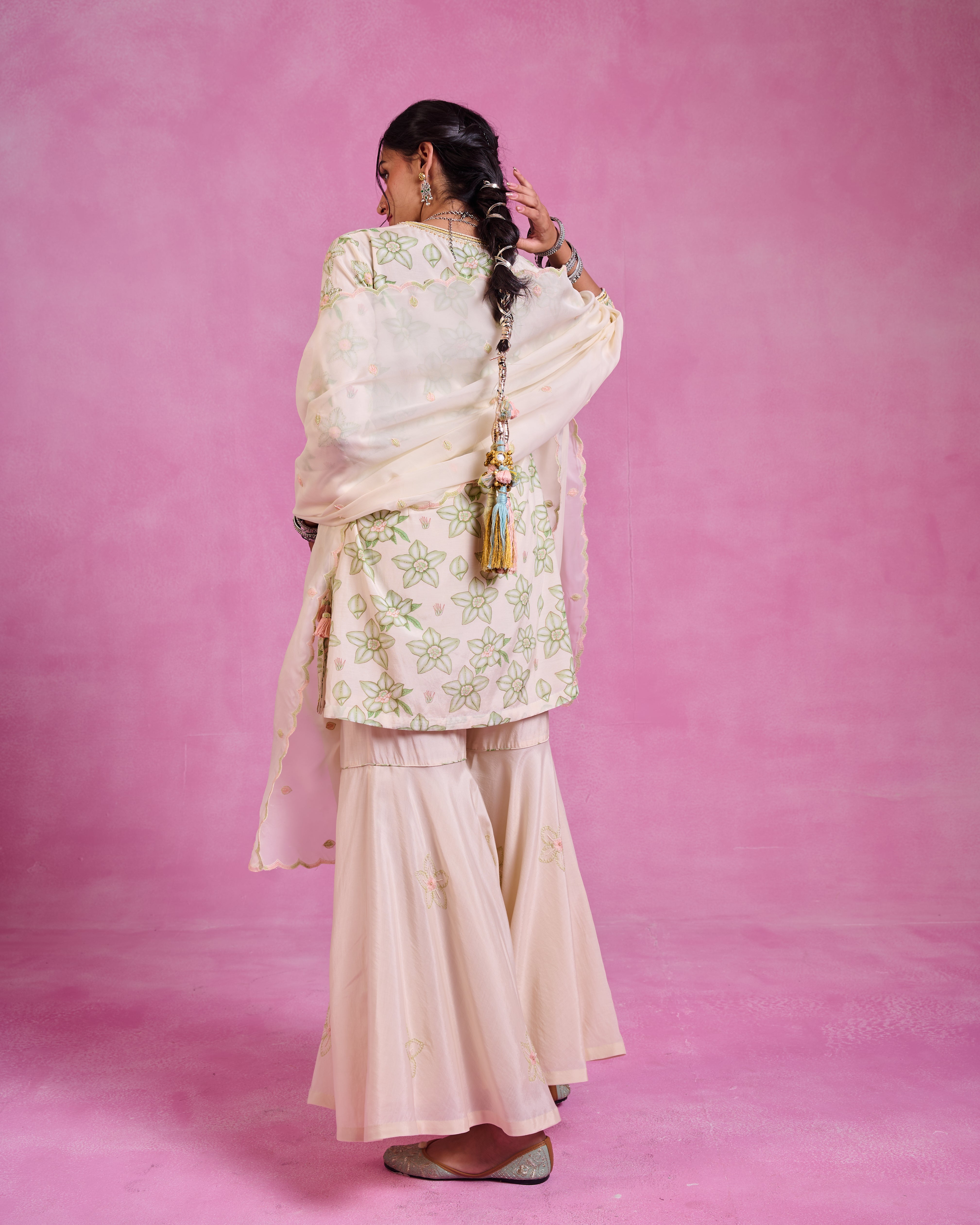 The Ethereal- Ivory & Green Bloom Sharara Set