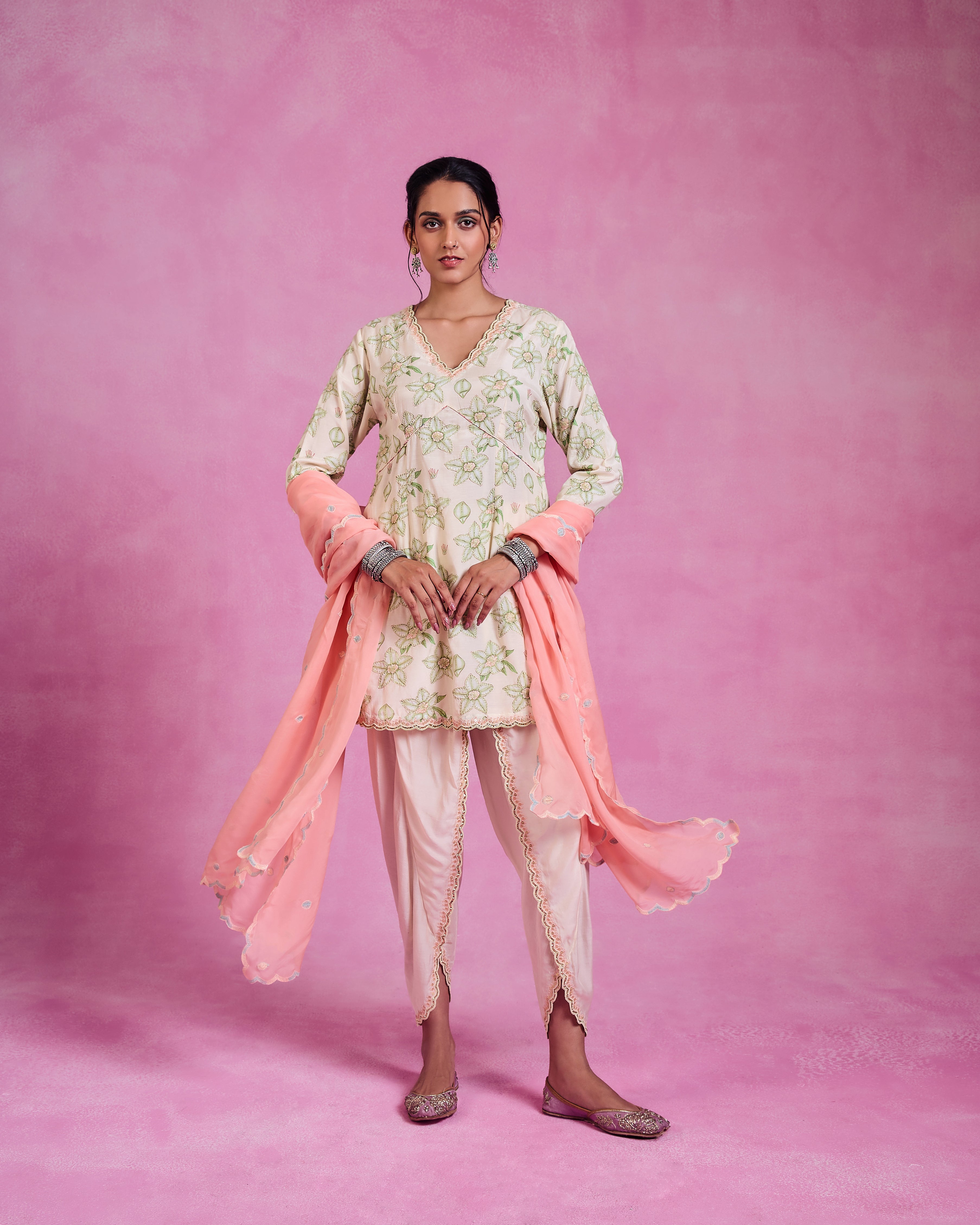 The Ethereal Ivory & Green Printed Kurta Set