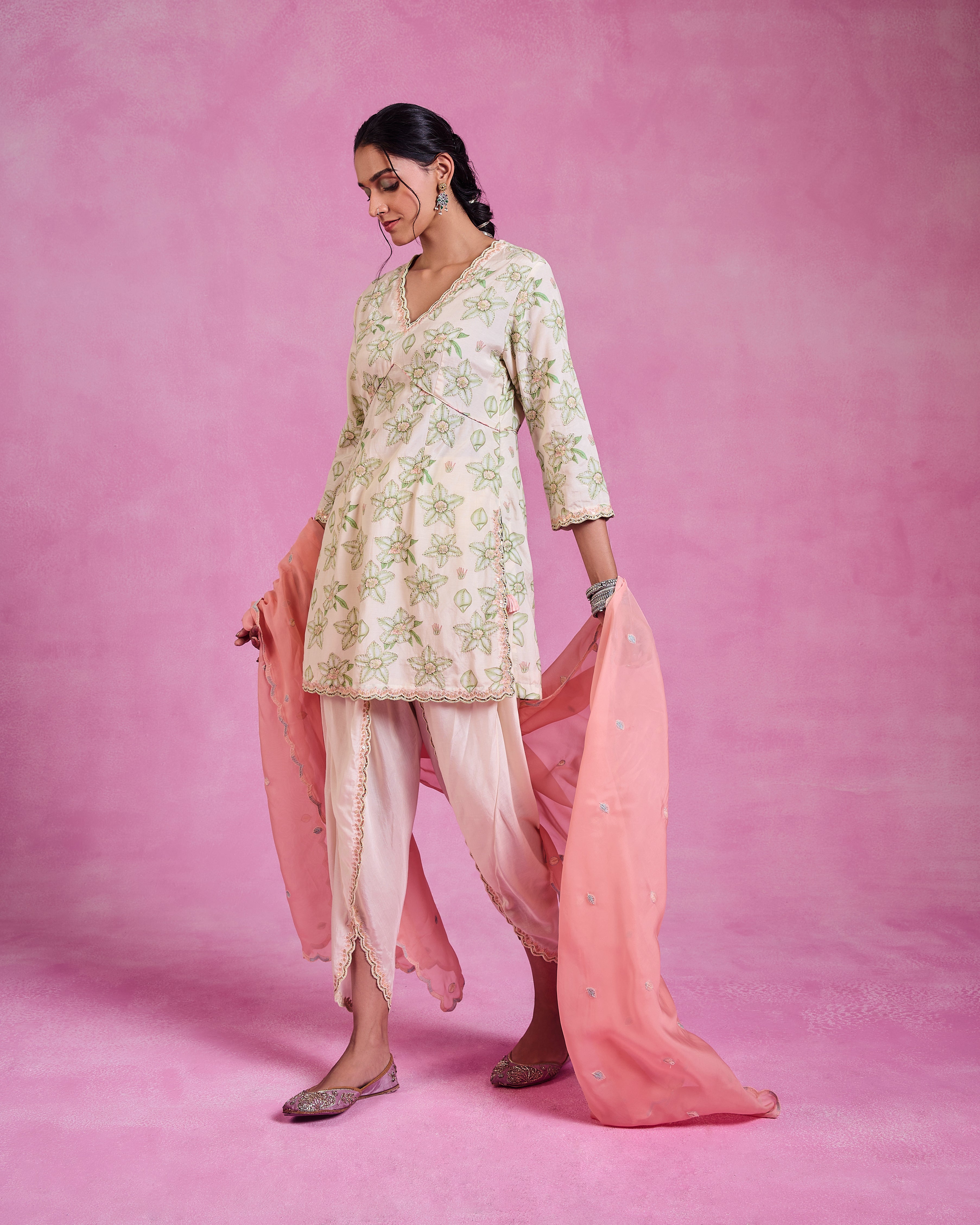 The Ethereal Ivory & Green Printed Kurta Set